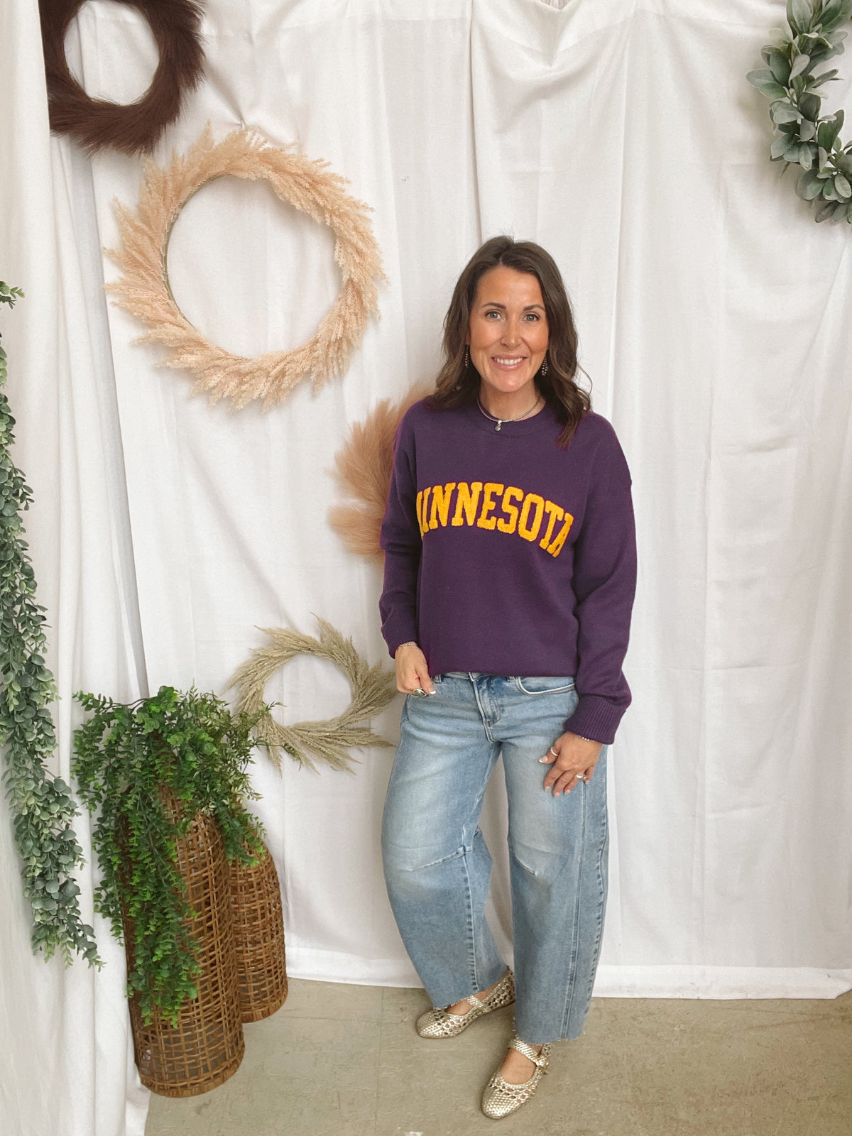 Leia Minnesota Pom Sweater-Purple-Sweaters-Leia-The Silo Boutique, Women's Fashion Boutique Located in Warren and Grand Forks North Dakota