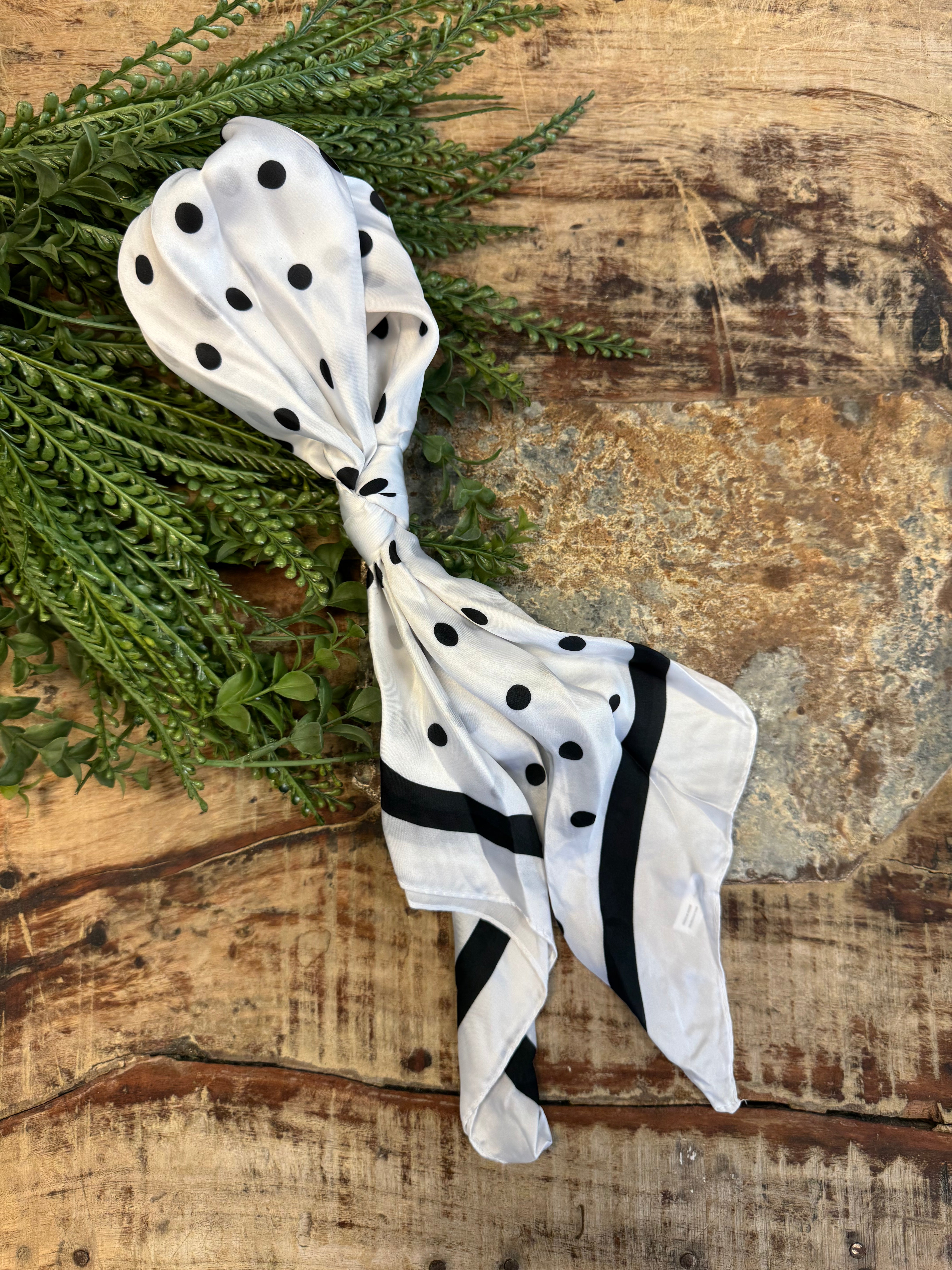 Olivia Moss Scarf-White Polka Dot-Scarf-dm-The Silo Boutique, Women's Fashion Boutique Located in Warren and Grand Forks North Dakota