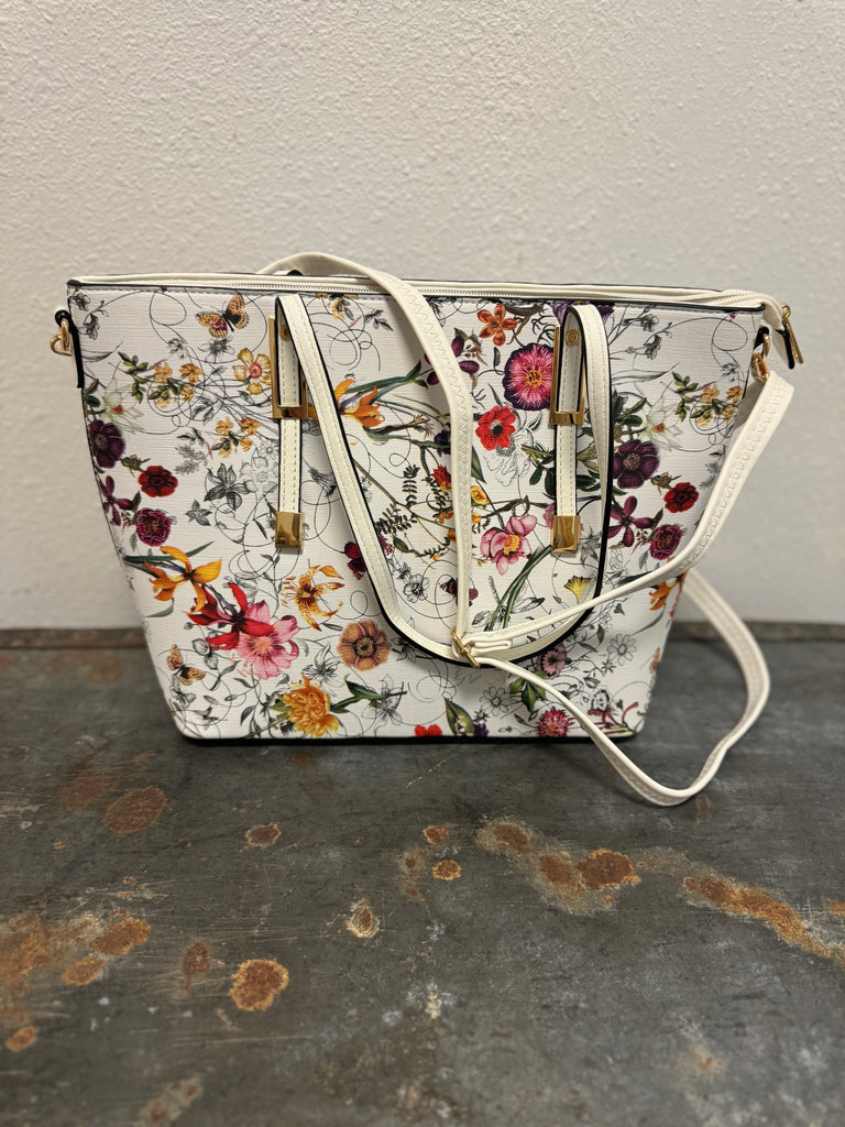 Biggie White Floral Purse-Purses-princess purse-The Silo Boutique, Women's Fashion Boutique Located in Warren and Grand Forks North Dakota