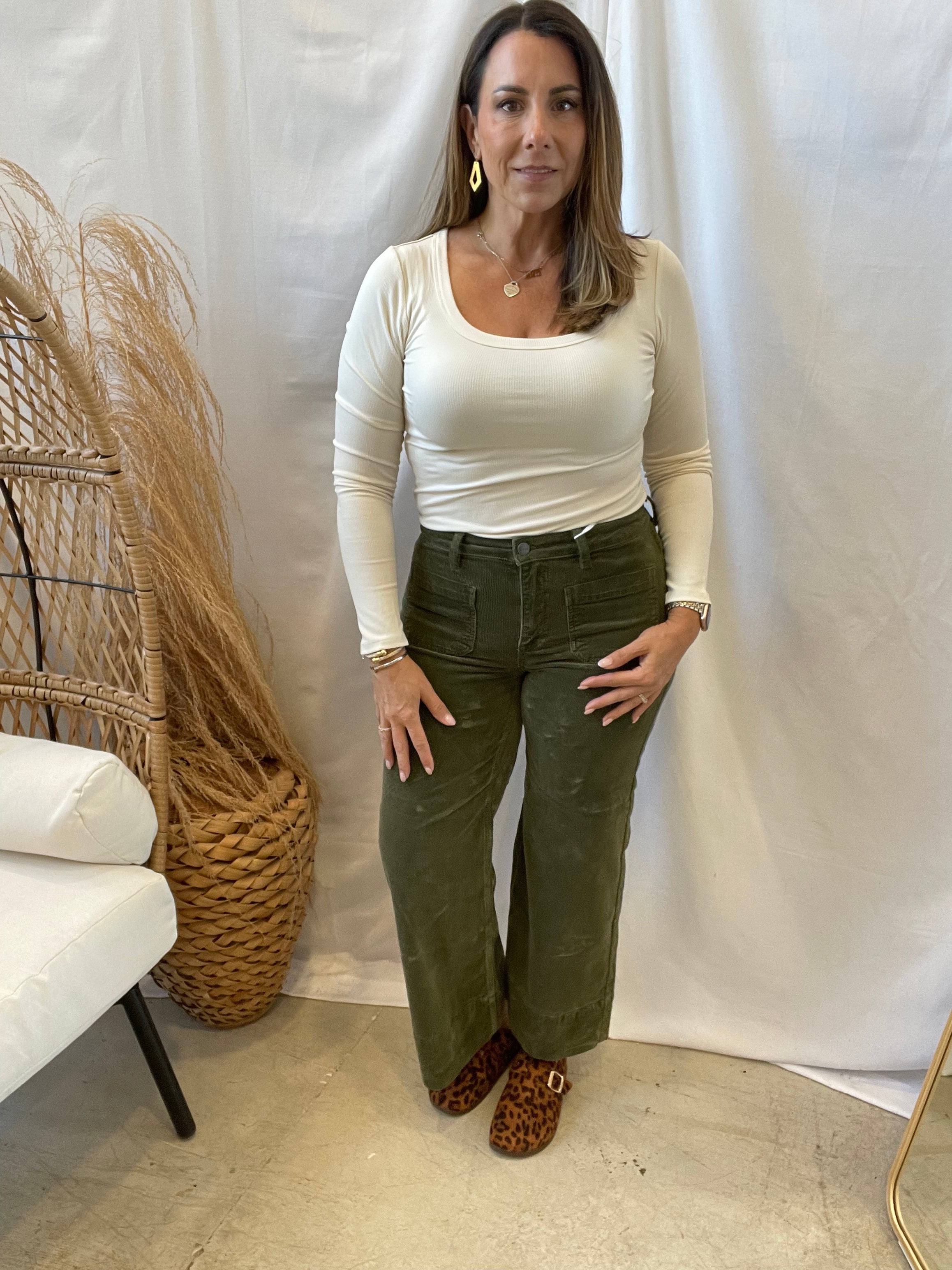 Risen Corduroy Olive Jeans-Jeans-risen-The Silo Boutique, Women's Fashion Boutique Located in Warren and Grand Forks North Dakota
