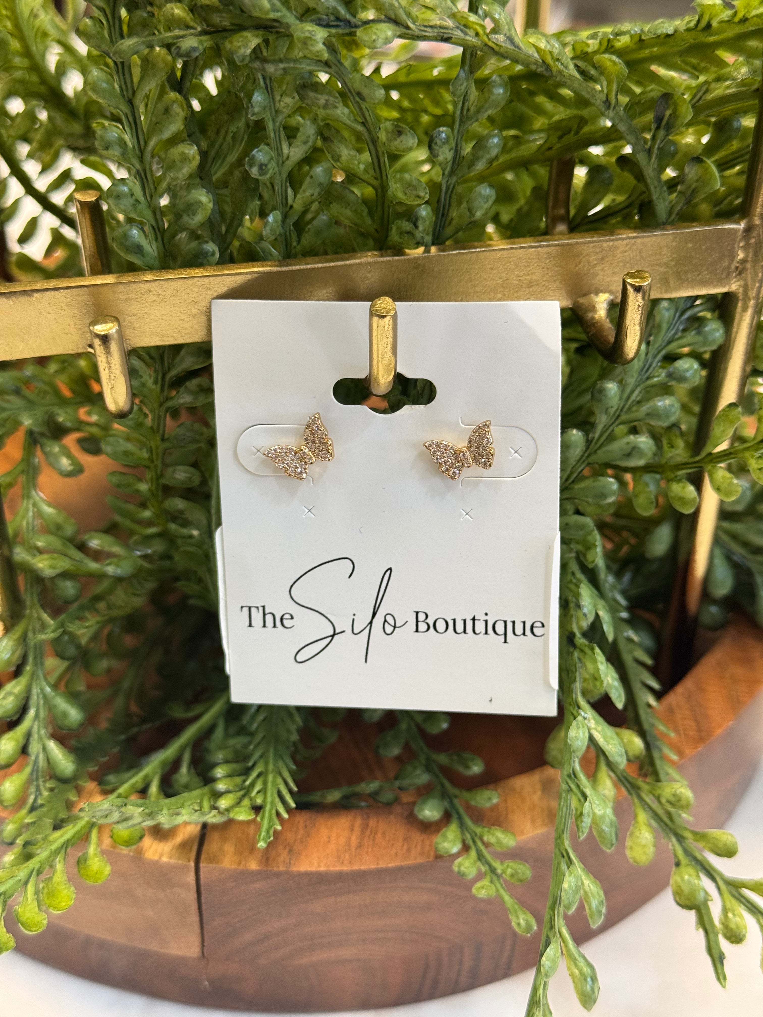 Pave Butterfly Stud Earrings-Earrings-Fame-The Silo Boutique, Women's Fashion Boutique Located in Warren and Grand Forks North Dakota