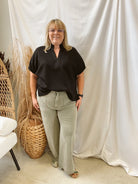 V Neck Collar Band Top-Black-Short Sleeve Tops-entro-The Silo Boutique, Women's Fashion Boutique Located in Warren and Grand Forks North Dakota