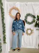 Risen Seeing Stars Denim Shirt-Long Sleeve Tops-risen-The Silo Boutique, Women's Fashion Boutique Located in Warren and Grand Forks North Dakota