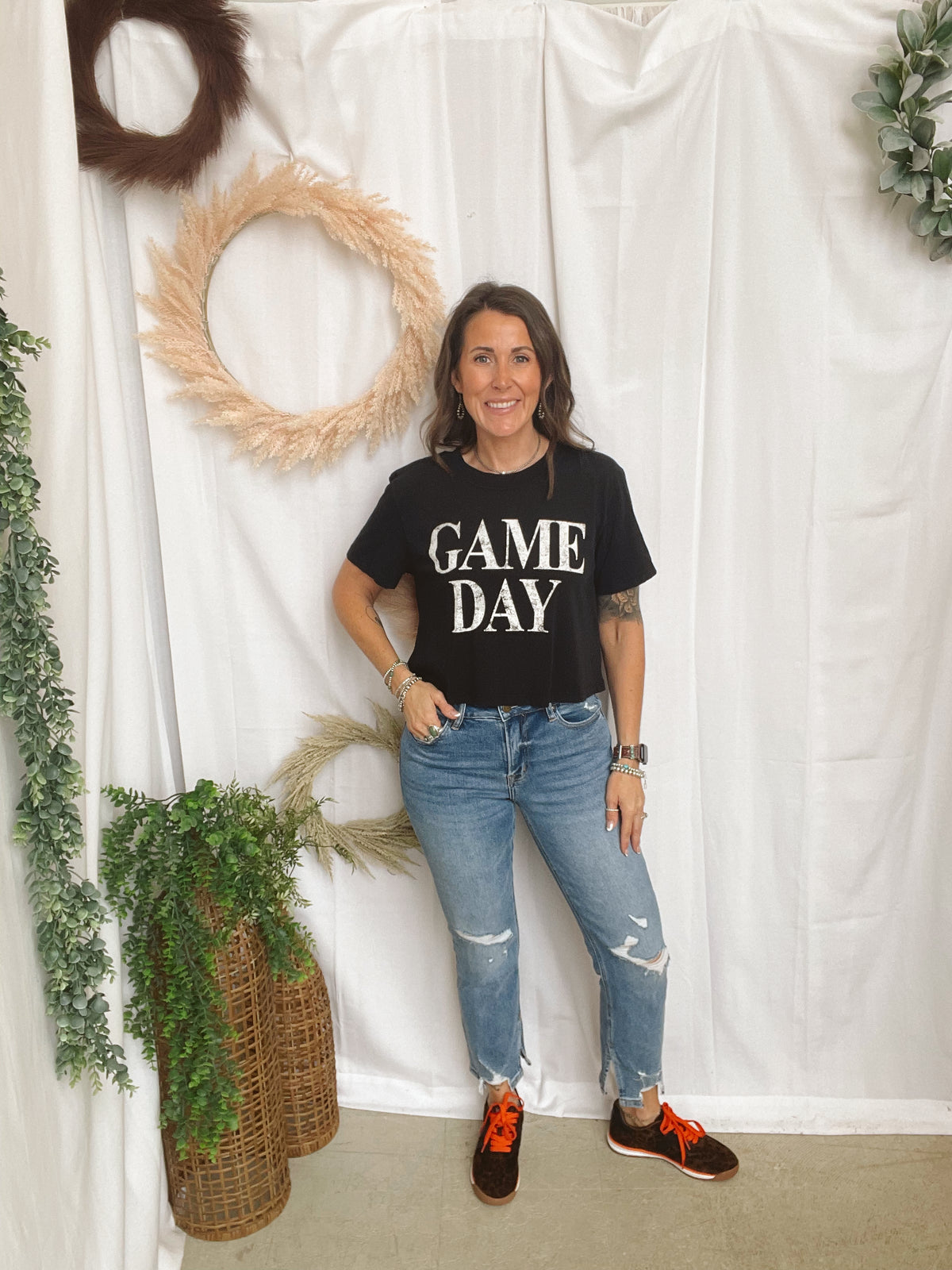 Hrt & Luv Game Day Crop Tee-Graphic Tees-faire-The Silo Boutique, Women's Fashion Boutique Located in Warren and Grand Forks North Dakota