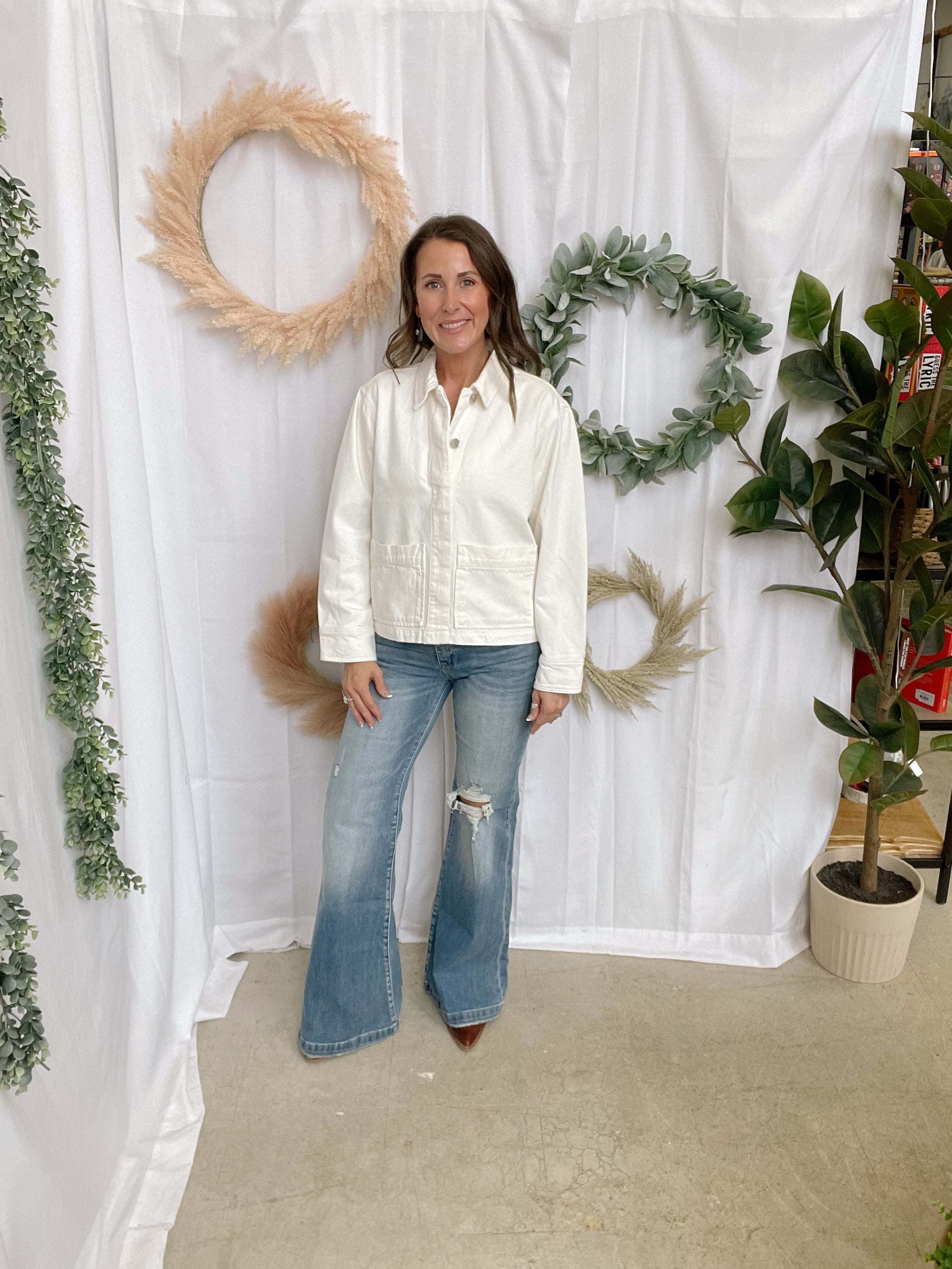 Bayeas White Oversized Denim Jacket-Coats & Jackets-bayeas-The Silo Boutique, Women's Fashion Boutique Located in Warren and Grand Forks North Dakota