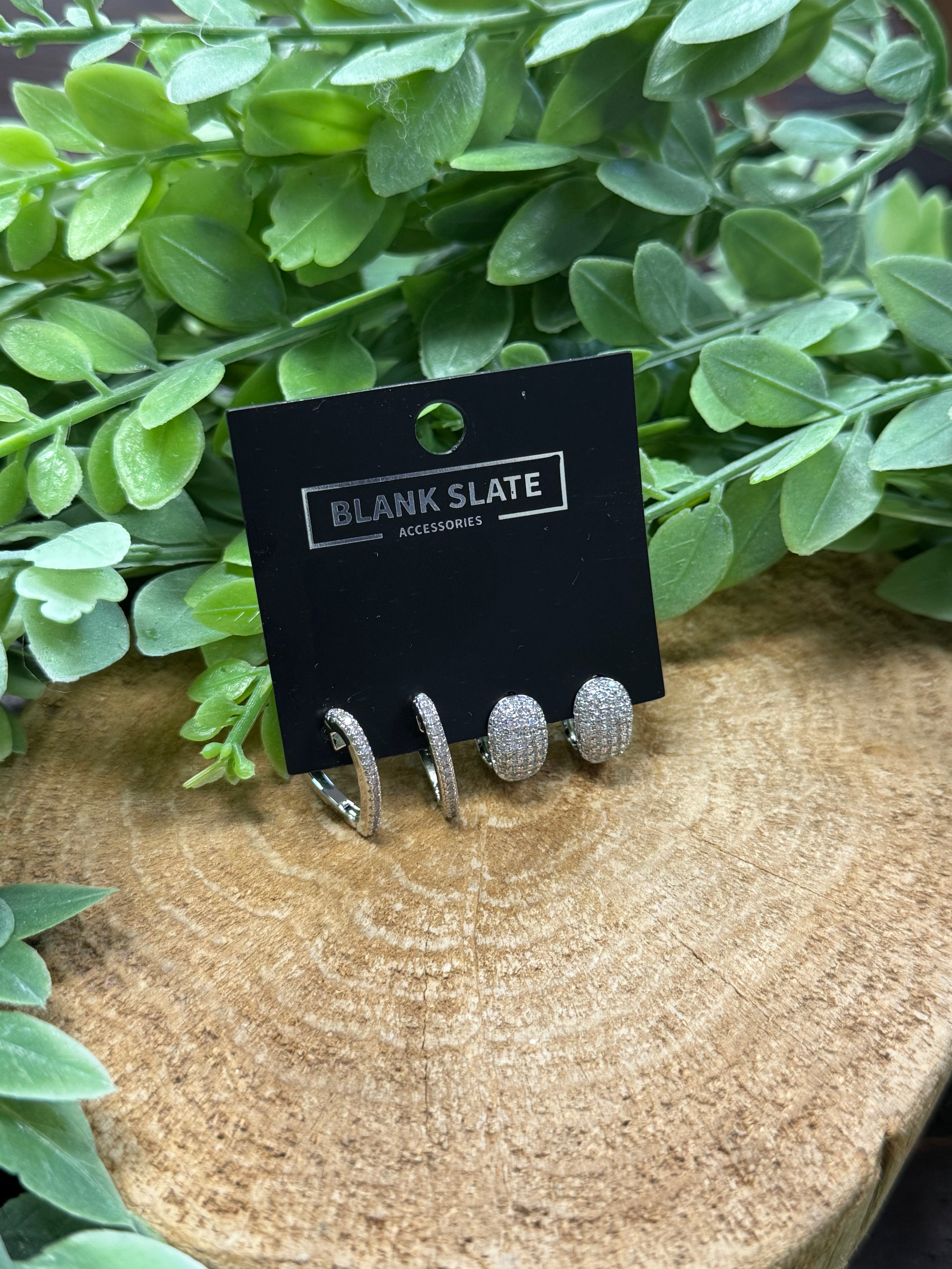 Silver Pave Earring Set-Earrings-Fame-The Silo Boutique, Women's Fashion Boutique Located in Warren and Grand Forks North Dakota