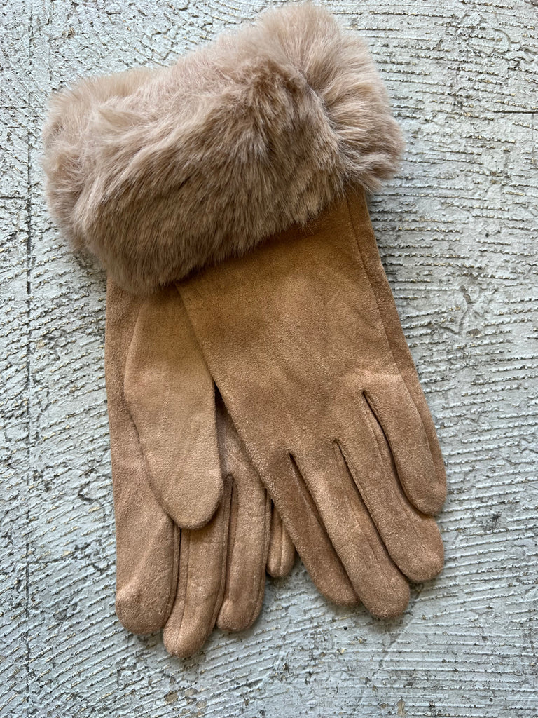 Taupe Fur Gloves-Gloves & Mittens-Avenue Zoe-The Silo Boutique, Women's Fashion Boutique Located in Warren and Grand Forks North Dakota
