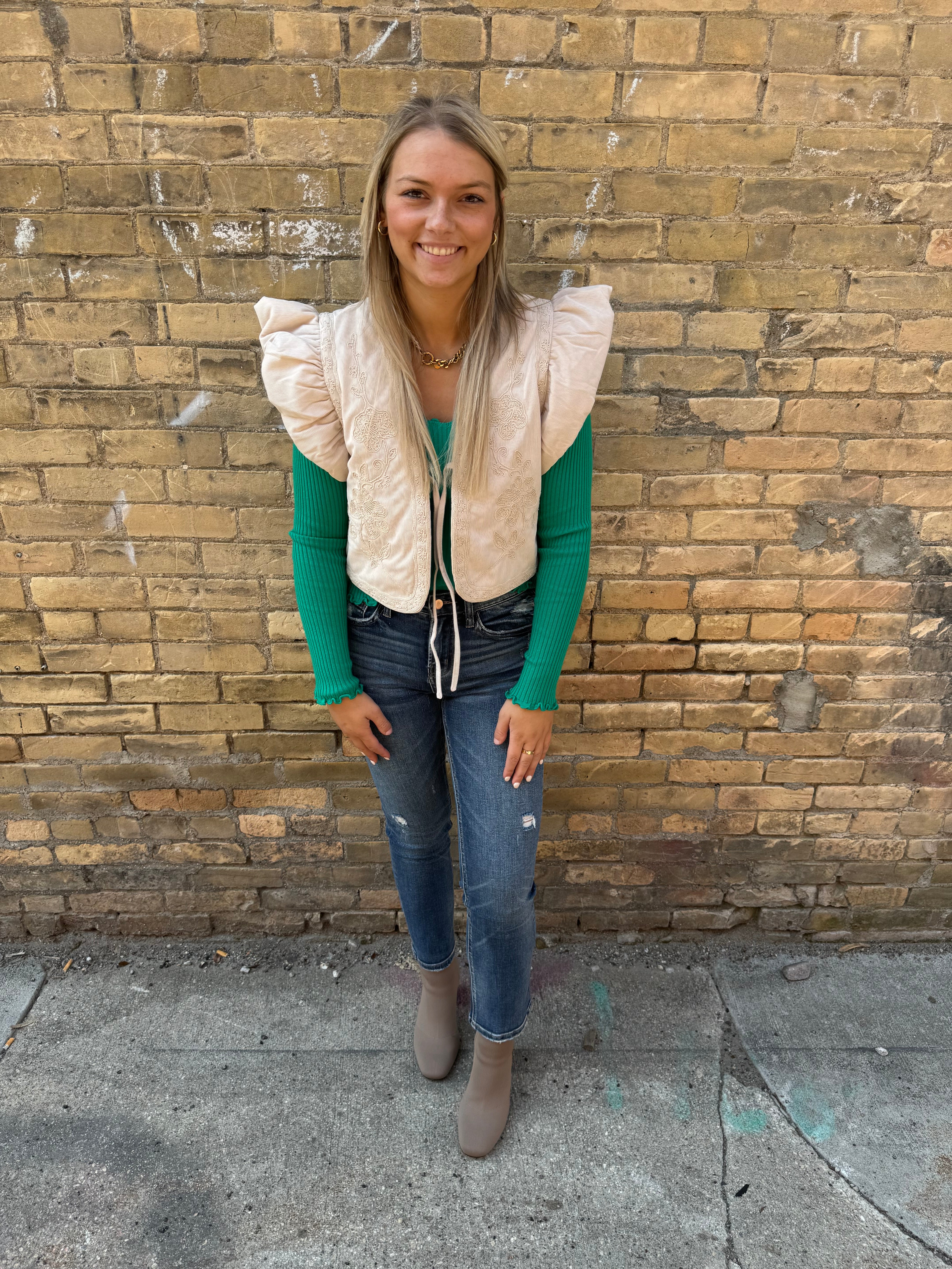 Ecru Embroidered Vest-Final Sale Online Only-Vests-ENTRO-The Silo Boutique, Women's Fashion Boutique Located in Warren and Grand Forks North Dakota