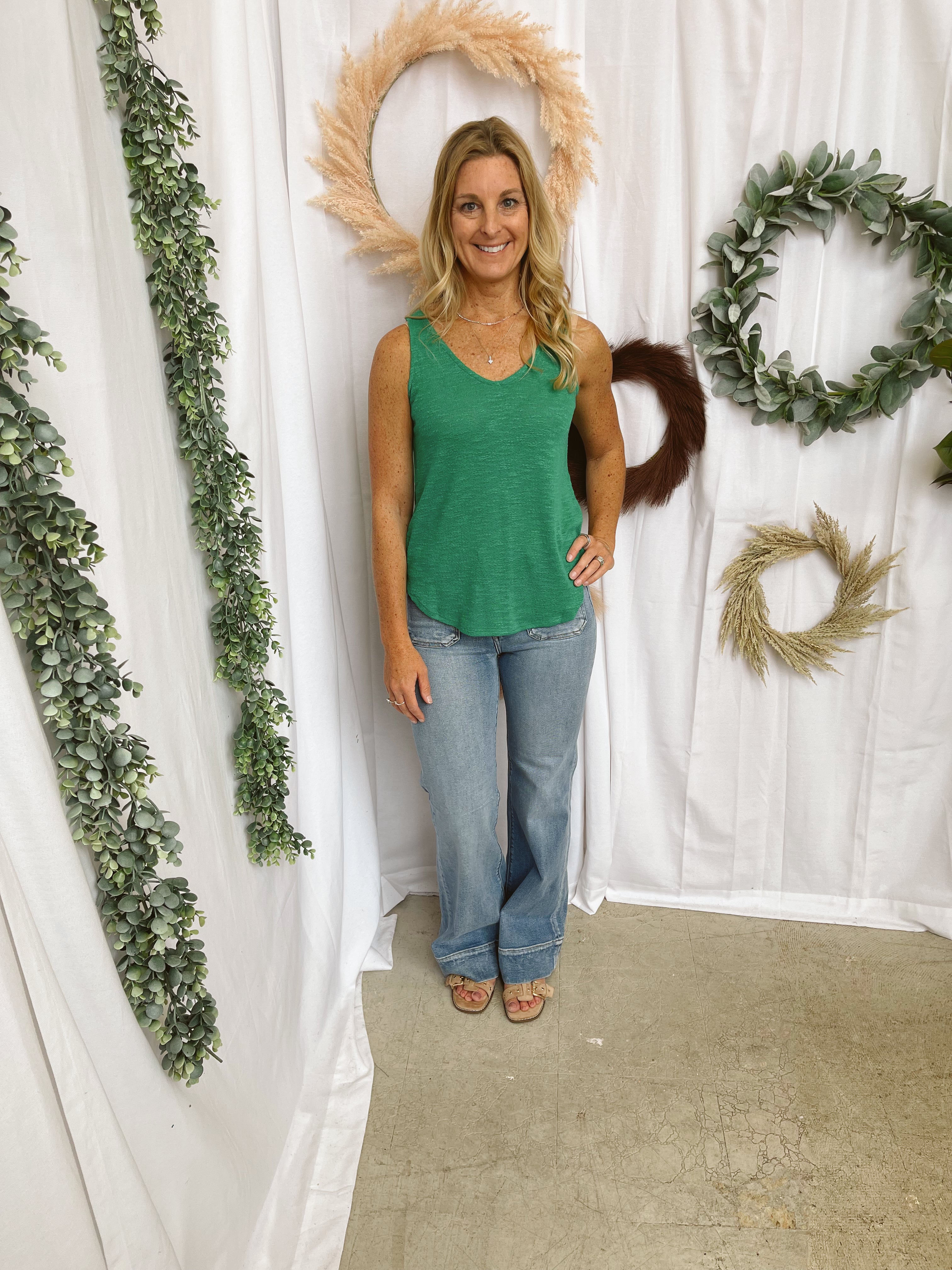 Mel V Neck Slub Tank Top-Green-Tank Tops-Zenana-The Silo Boutique, Women's Fashion Boutique Located in Warren and Grand Forks North Dakota