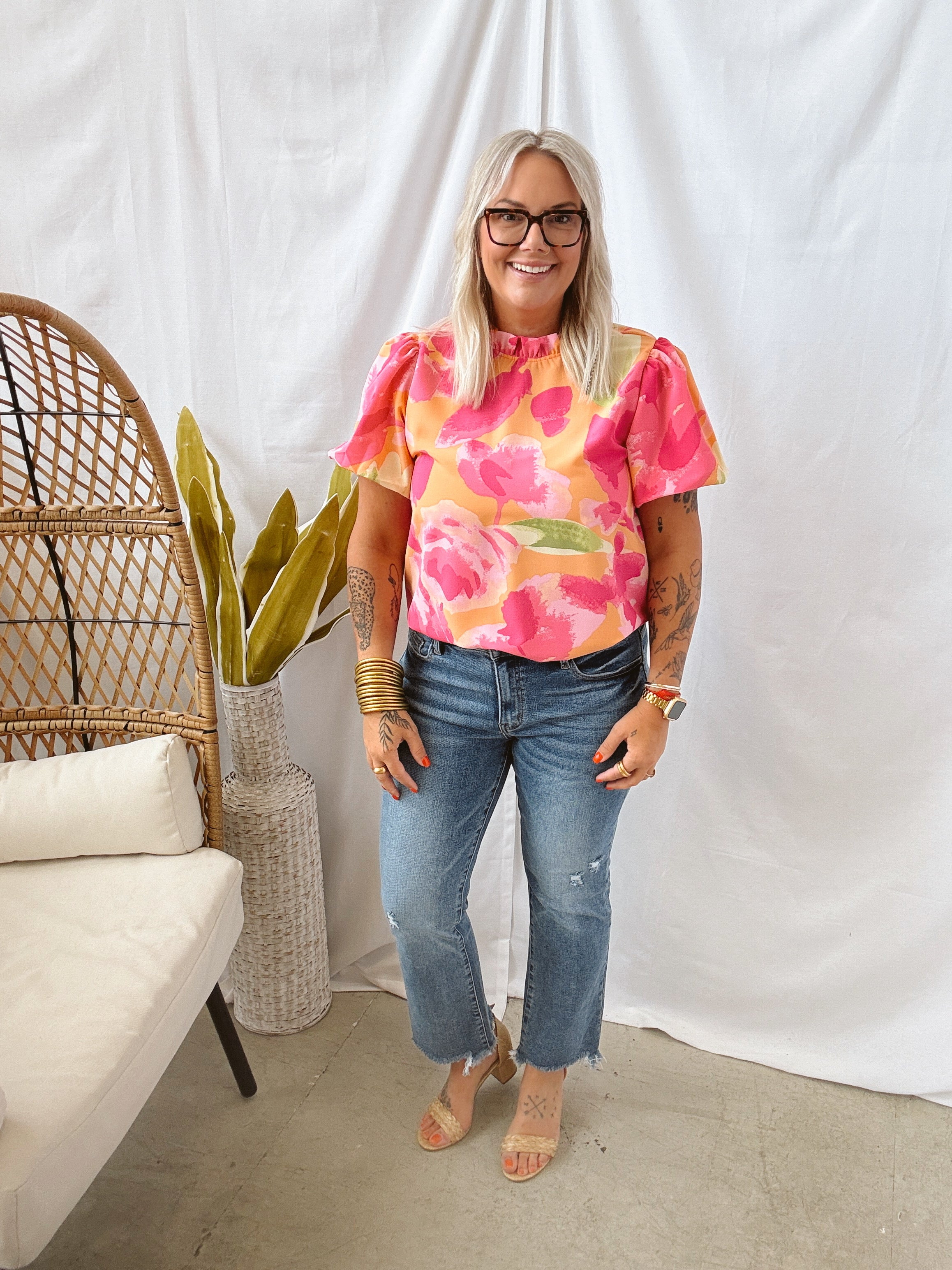 Cantaloupe Floral Vibes Top-Final Sale-Short Sleeve Tops-les amis-The Silo Boutique, Women's Fashion Boutique Located in Warren and Grand Forks North Dakota