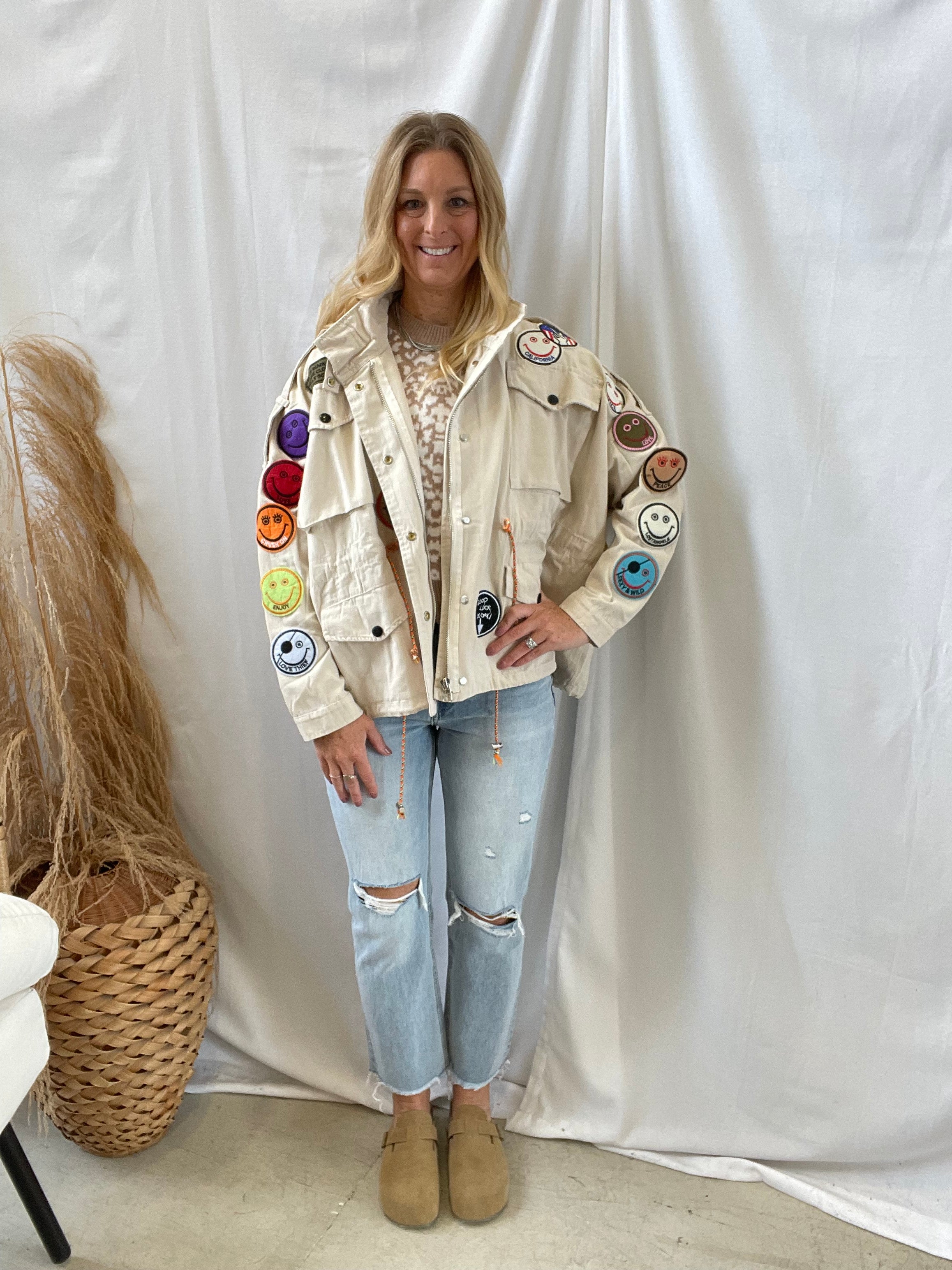 Jade Cream Patch Jacket-Coats & Jackets-jade-The Silo Boutique, Women's Fashion Boutique Located in Warren and Grand Forks North Dakota