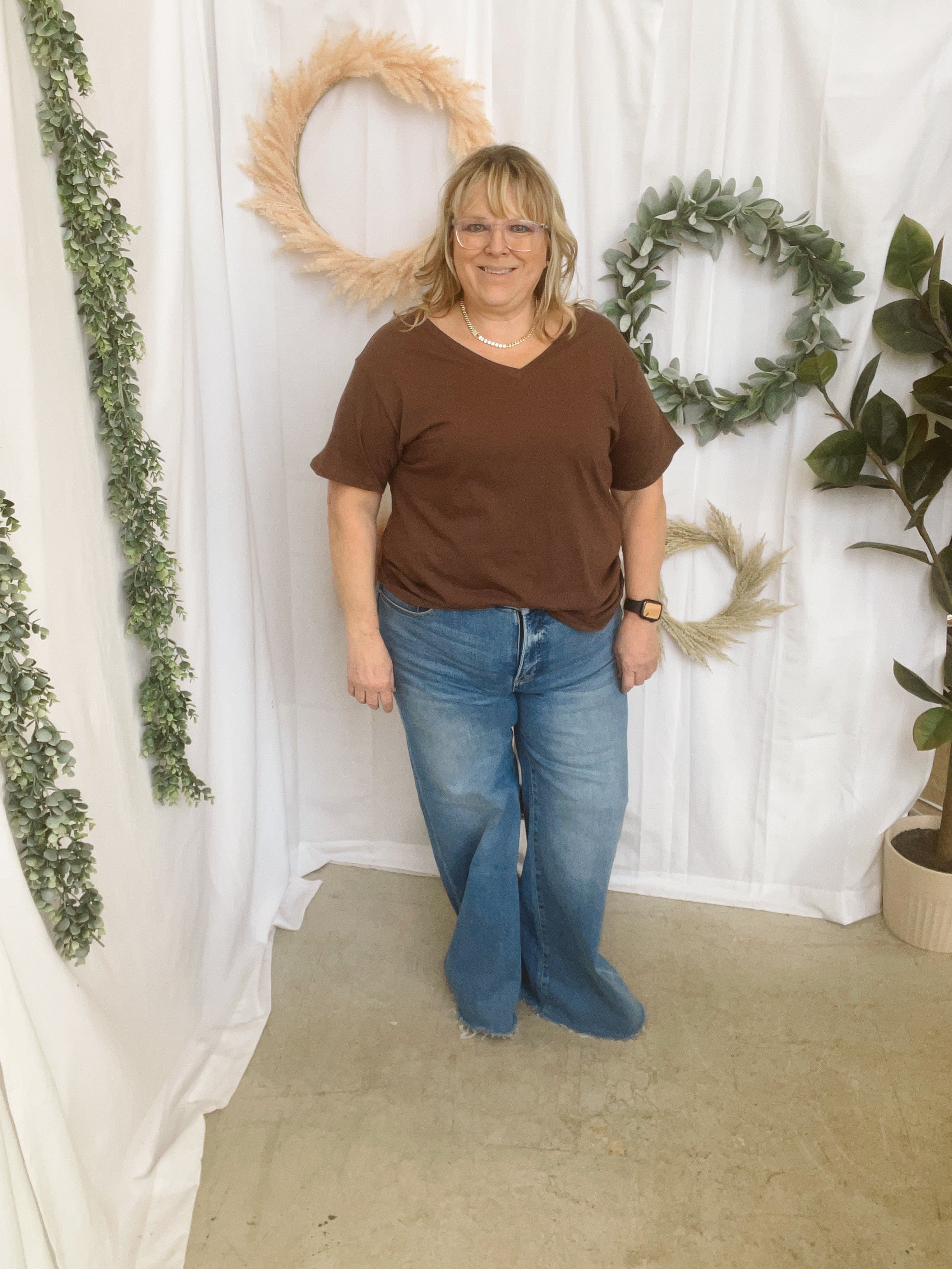 Bobbi V Neck Tee-Brown-Short Sleeve Tops-Zenana-The Silo Boutique, Women's Fashion Boutique Located in Warren and Grand Forks North Dakota