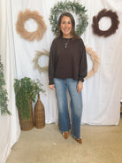Pima Luxe Long Sleeve Top-Coffee Bean-Long Sleeve Tops-mono b-The Silo Boutique, Women's Fashion Boutique Located in Warren and Grand Forks North Dakota