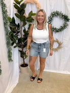 Blanket Stitch Tank Top-Black-Short Sleeve Tops-staccato-The Silo Boutique, Women's Fashion Boutique Located in Warren and Grand Forks North Dakota