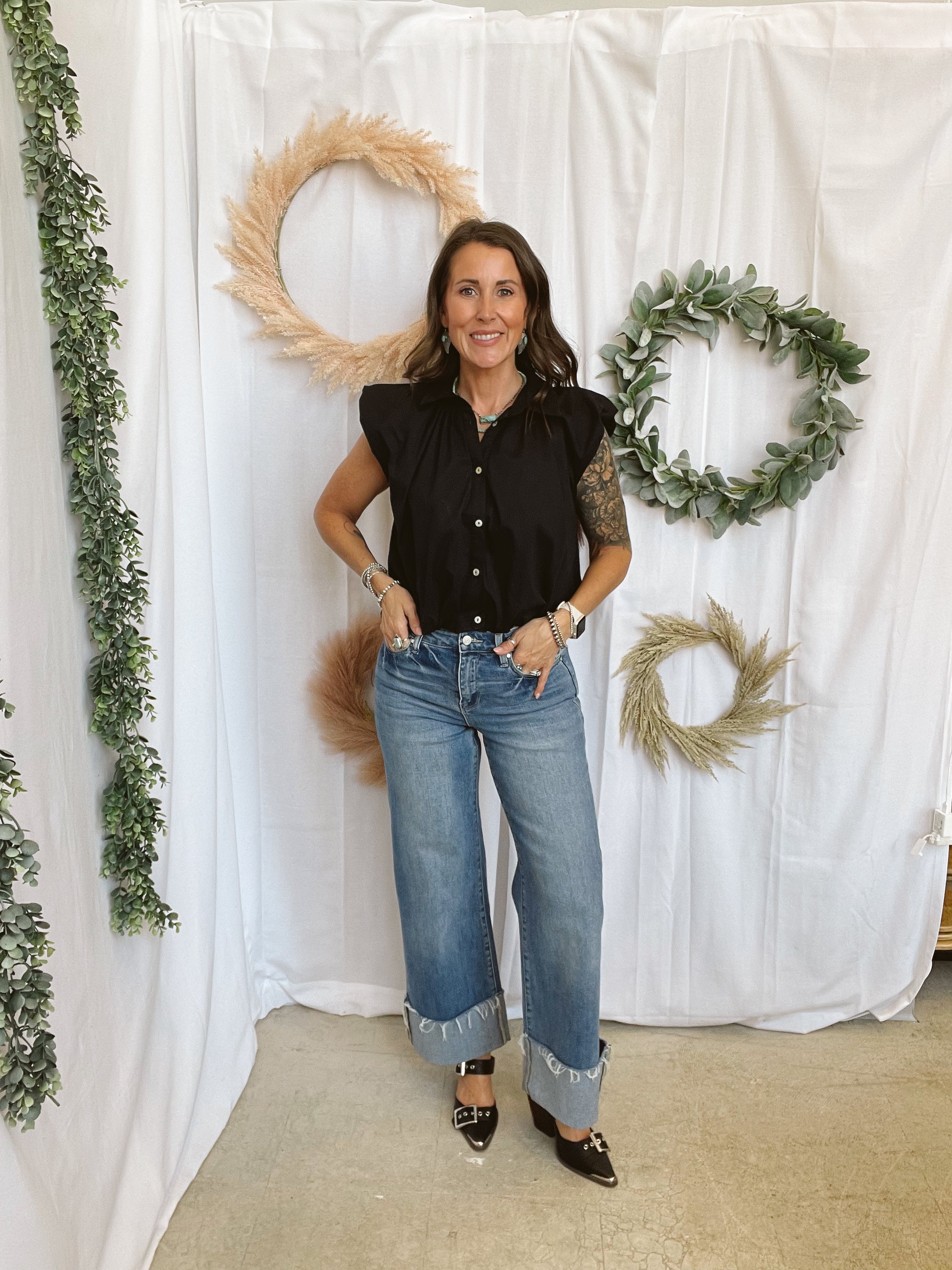 Gloria Button Up Sleeveless Top-Black-Tank Tops-entro-The Silo Boutique, Women's Fashion Boutique Located in Warren and Grand Forks North Dakota