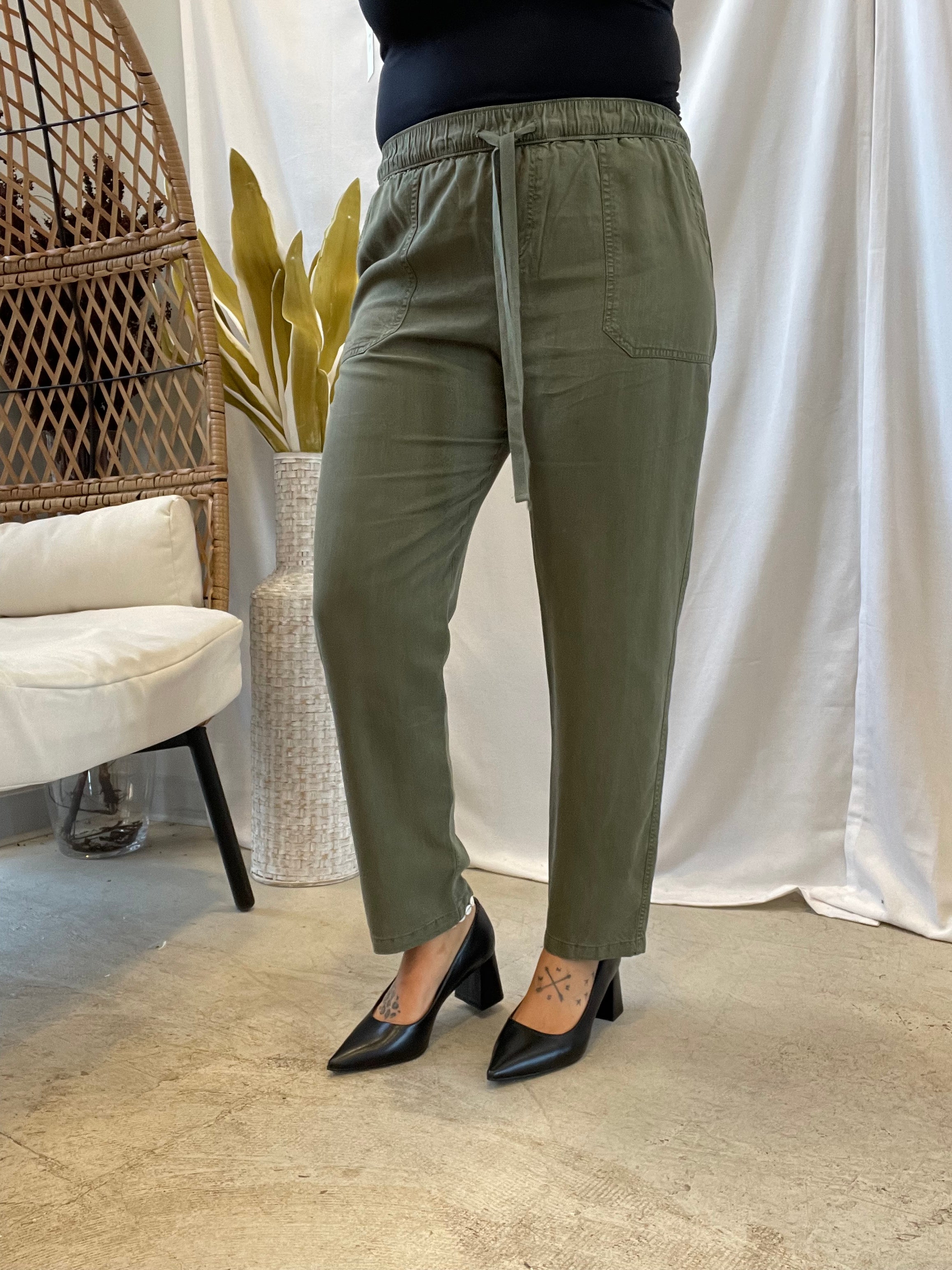 Cool Tapered Tencel Pants-Olive-Pants-be cool-The Silo Boutique, Women's Fashion Boutique Located in Warren and Grand Forks North Dakota