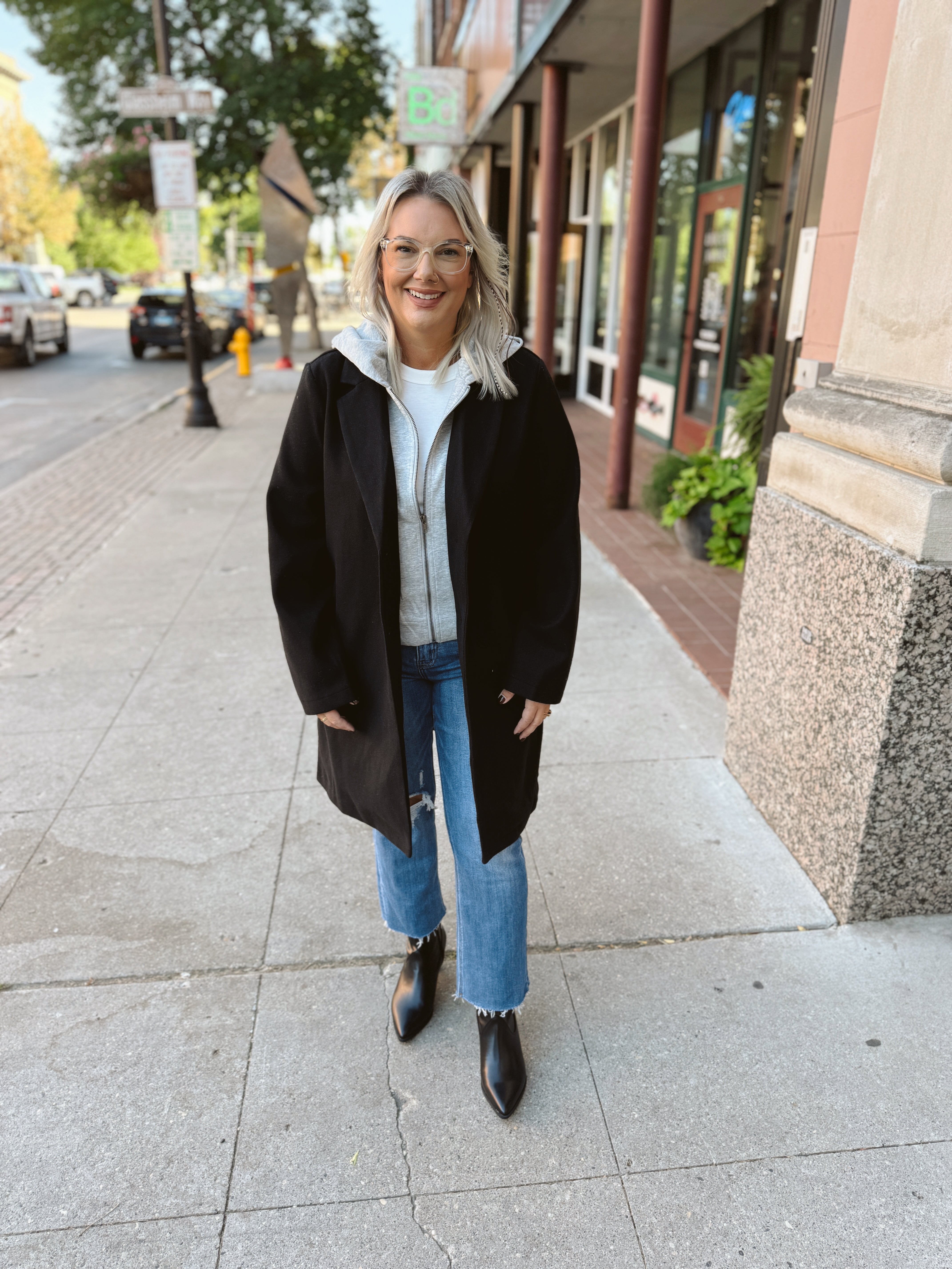 Black Coat With Contrast-Blazers-hem and thread-The Silo Boutique, Women's Fashion Boutique Located in Warren and Grand Forks North Dakota