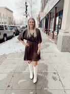 Brown Kimono Sleeve Dress-Final Sale Online Only-Dresses-gilli-The Silo Boutique, Women's Fashion Boutique Located in Warren and Grand Forks North Dakota