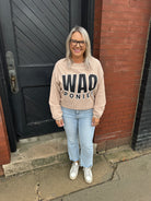 WAO Ponies Corded Crew Neck Top-Tan-Long Sleeve Tops-j lee-The Silo Boutique, Women's Fashion Boutique Located in Warren and Grand Forks North Dakota