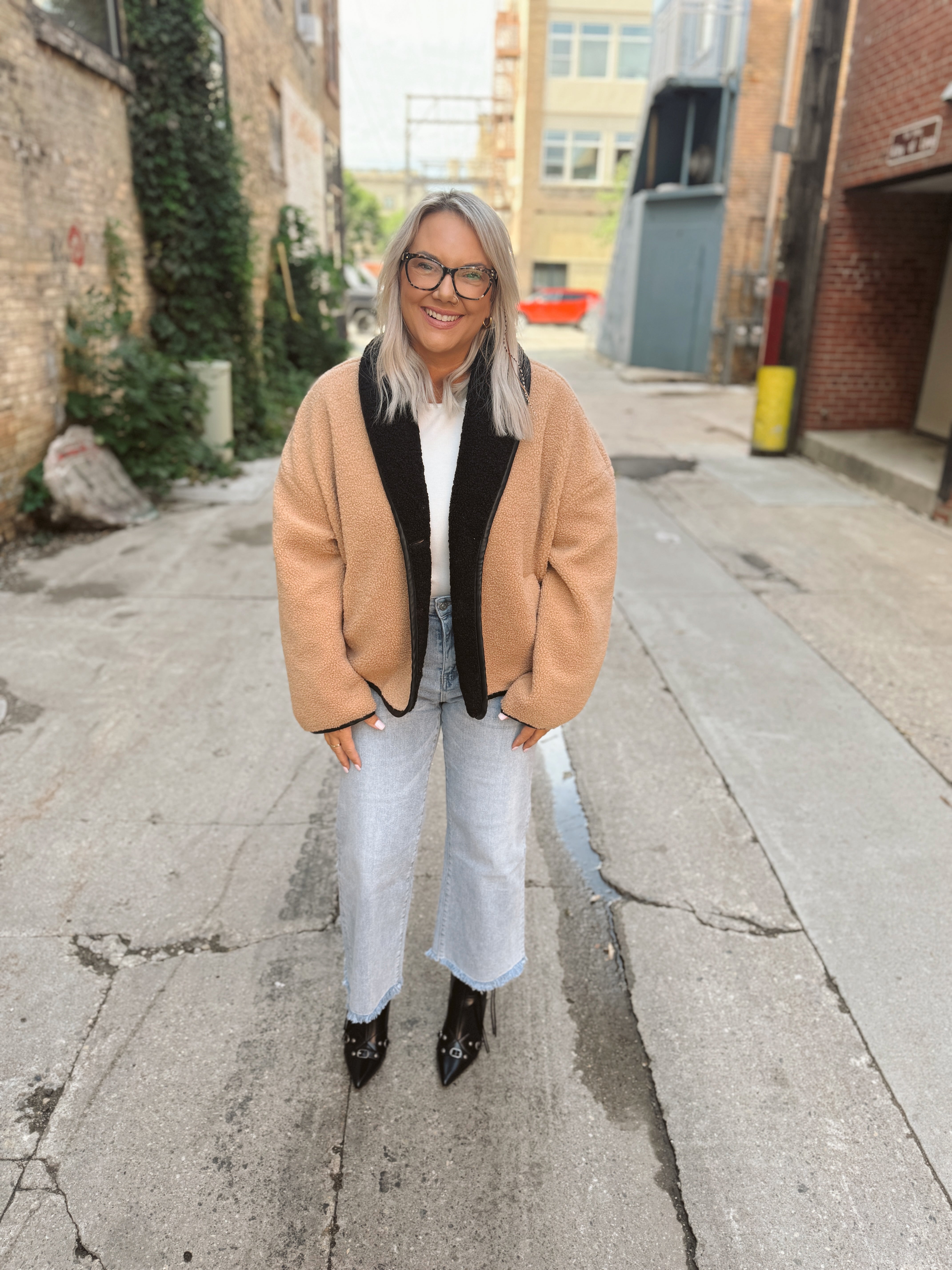 Taupe and Black Perfect Sherpa Jacket-Coats & Jackets-first love-The Silo Boutique, Women's Fashion Boutique Located in Warren and Grand Forks North Dakota