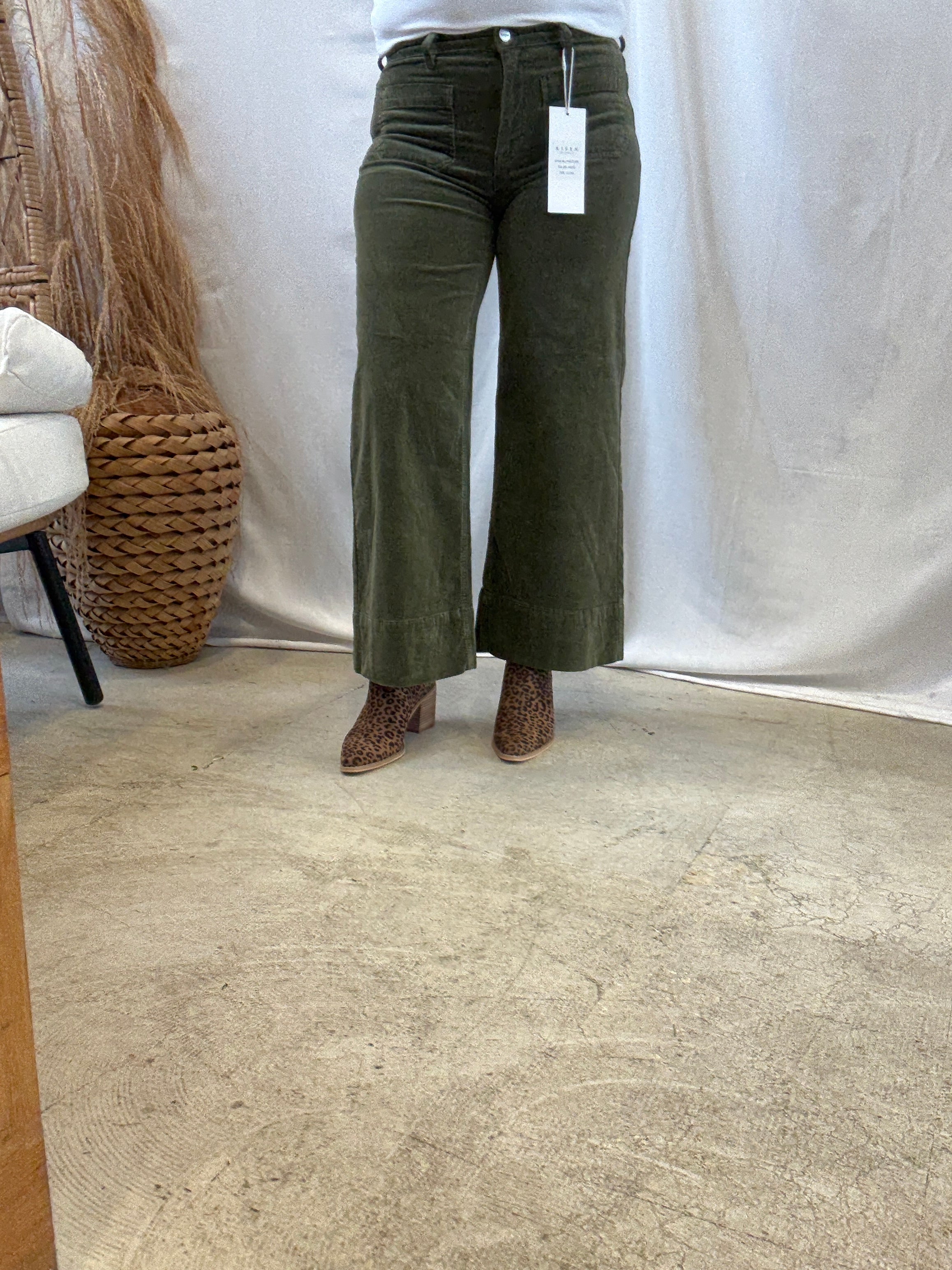 Risen Corduroy Olive Jeans-Jeans-risen-The Silo Boutique, Women's Fashion Boutique Located in Warren and Grand Forks North Dakota