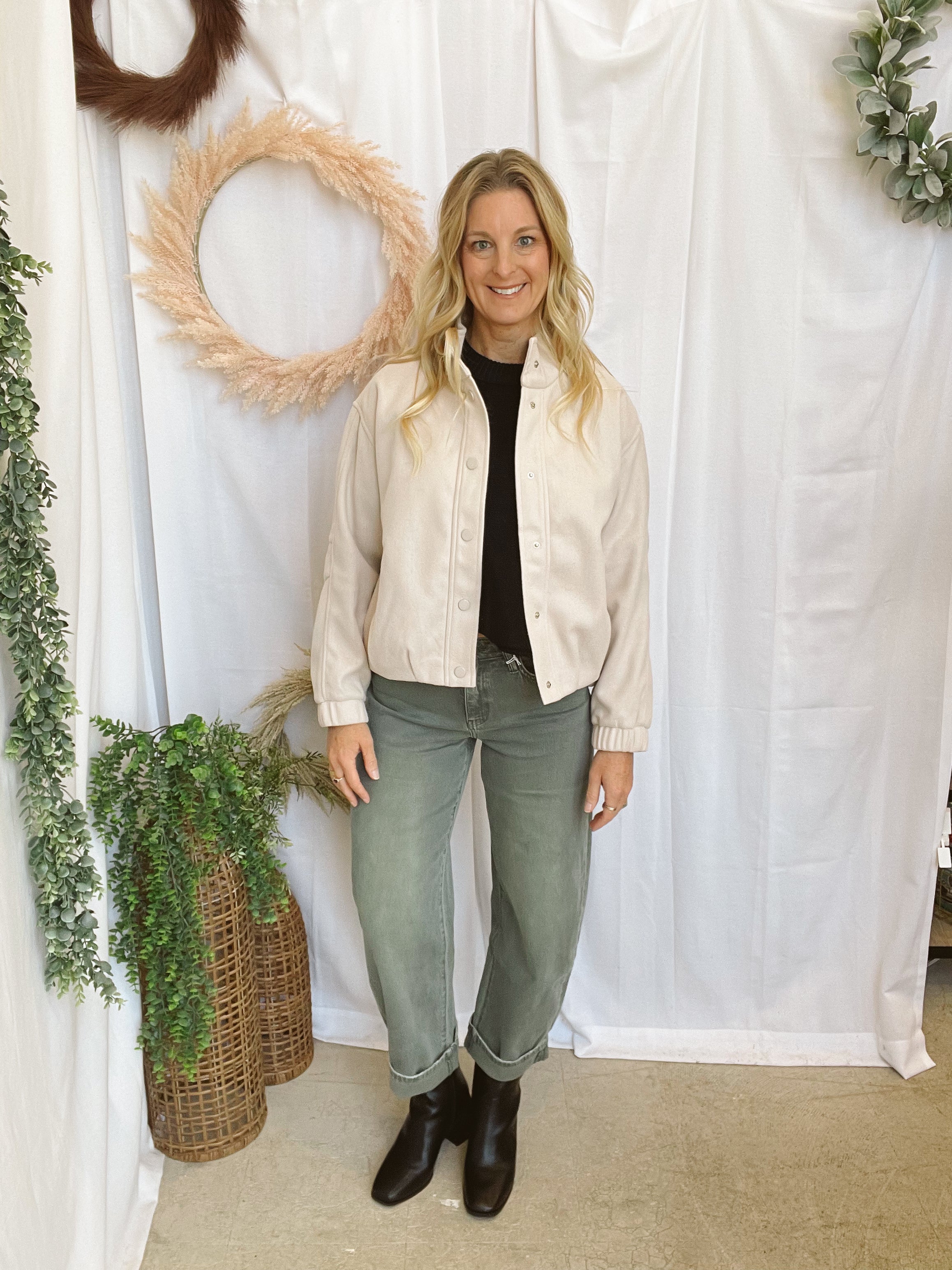 Lori Snap Button Bubble Jacket-Oatmeal-Vests-staccato-The Silo Boutique, Women's Fashion Boutique Located in Warren and Grand Forks North Dakota