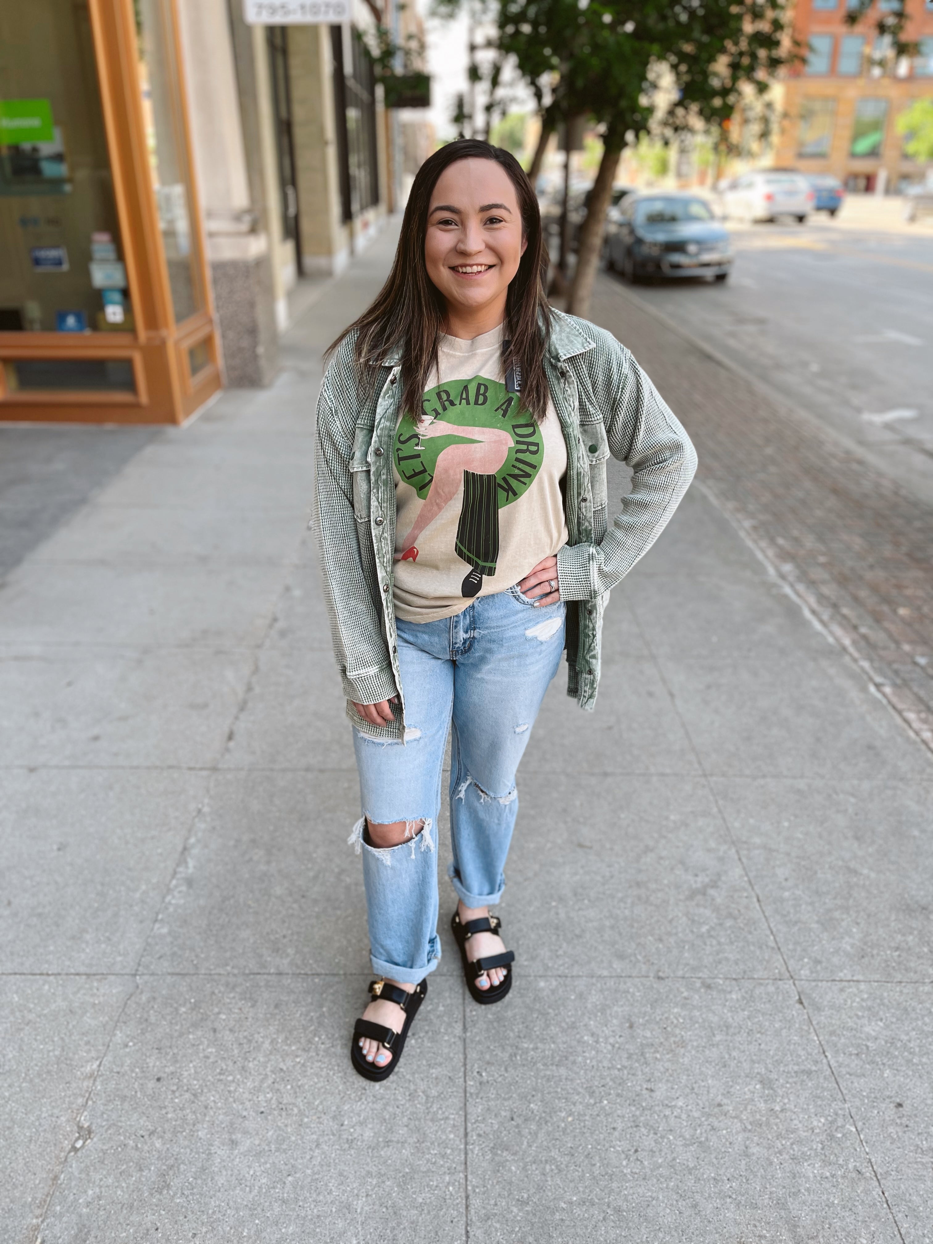 Mono B Olive Waffle Button Down Top-Coats & Jackets-mono b-The Silo Boutique, Women's Fashion Boutique Located in Warren and Grand Forks North Dakota