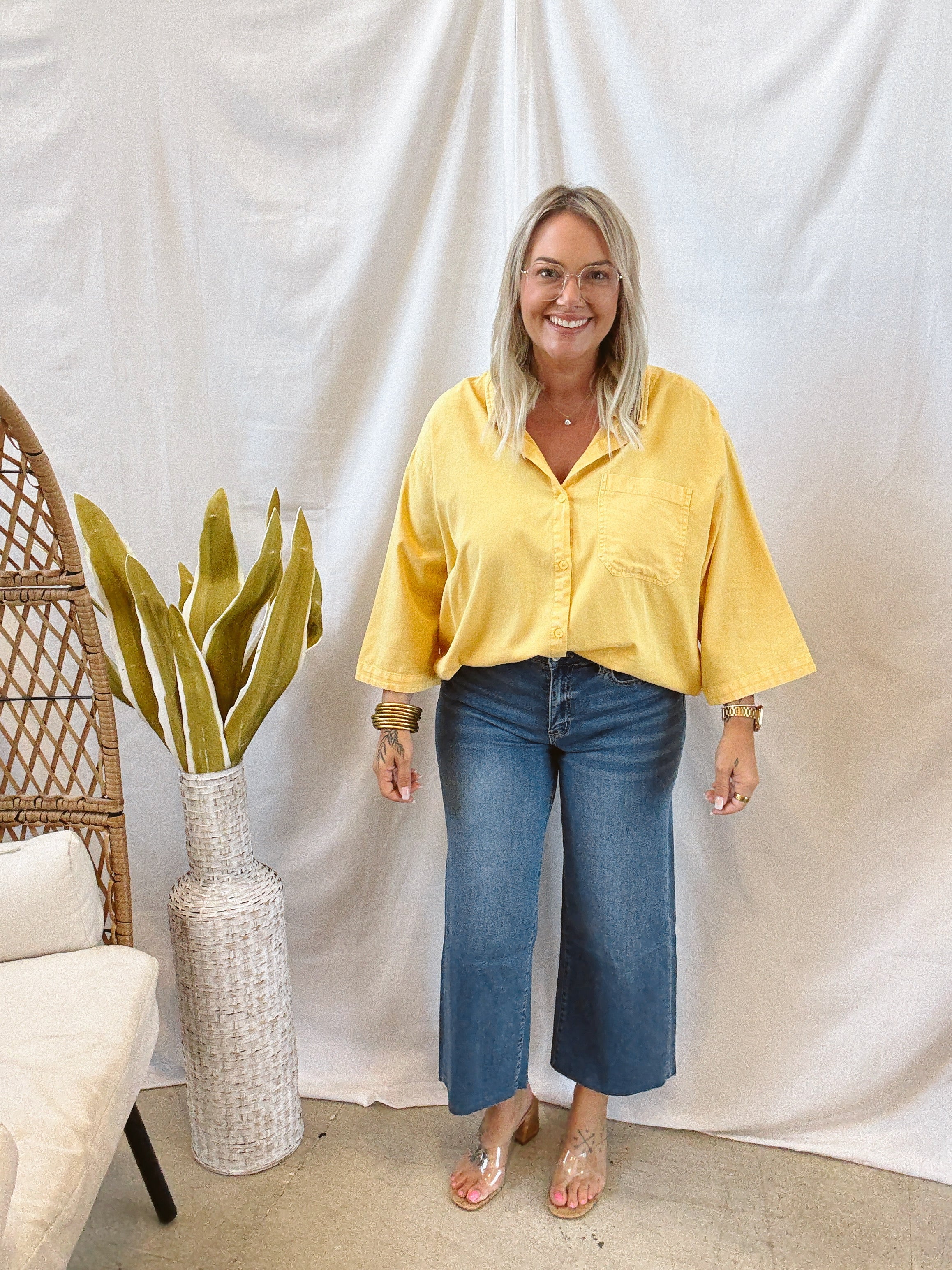 Sunflower Button Down Long Sleeve Top-Long Sleeve Tops-hyfve-The Silo Boutique, Women's Fashion Boutique Located in Warren and Grand Forks North Dakota