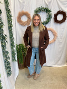 Nora Longline Lapel Coat-Brown-Coats & Jackets-love tree-The Silo Boutique, Women's Fashion Boutique Located in Warren and Grand Forks North Dakota