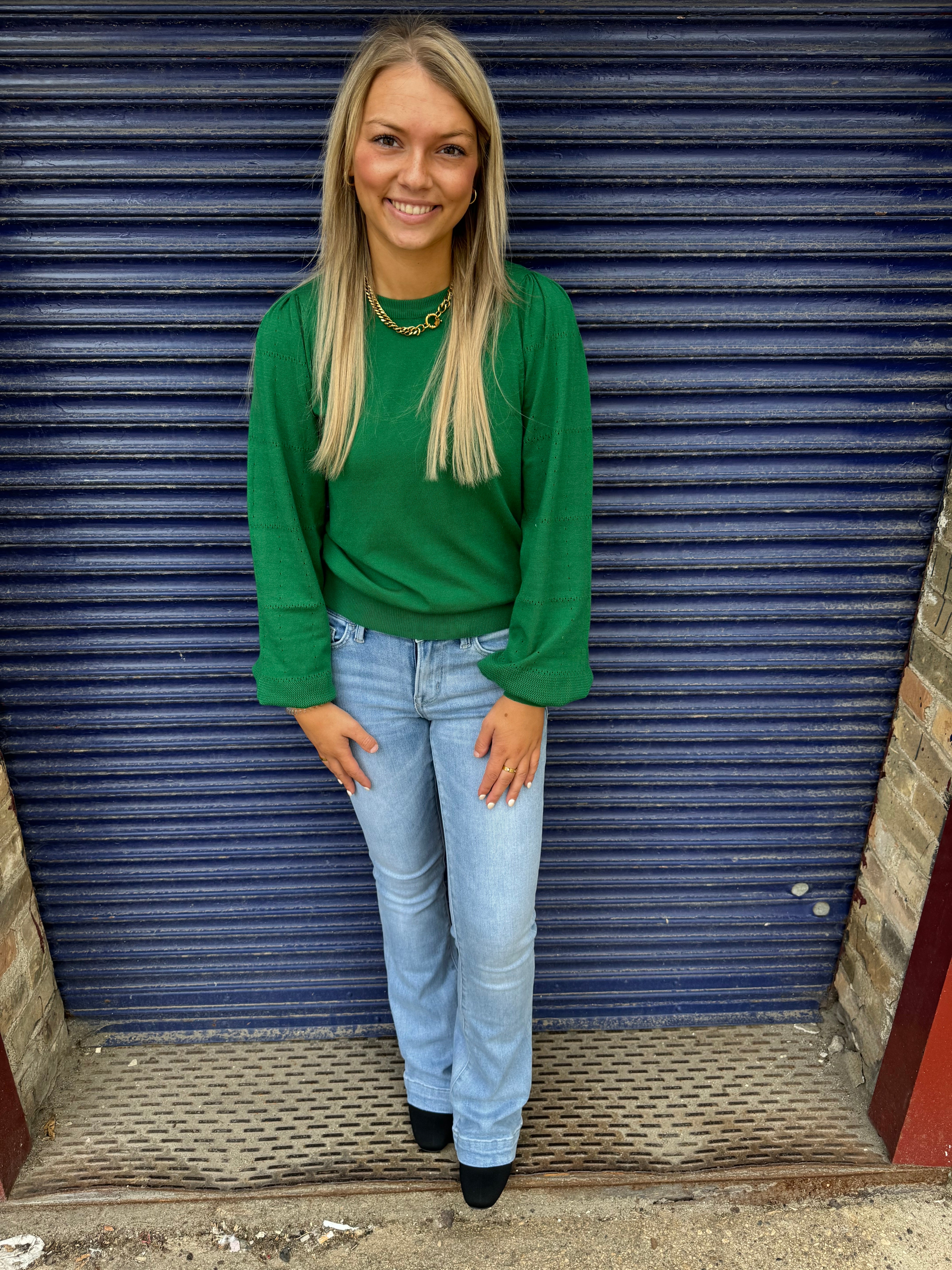 Rosemary Green Puff Sweater-Long Sleeve Tops-&merci-The Silo Boutique, Women's Fashion Boutique Located in Warren and Grand Forks North Dakota