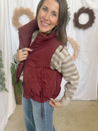 Wave Quilted Vest-Oxblood-Vests-blu pepper-The Silo Boutique, Women's Fashion Boutique Located in Warren and Grand Forks North Dakota
