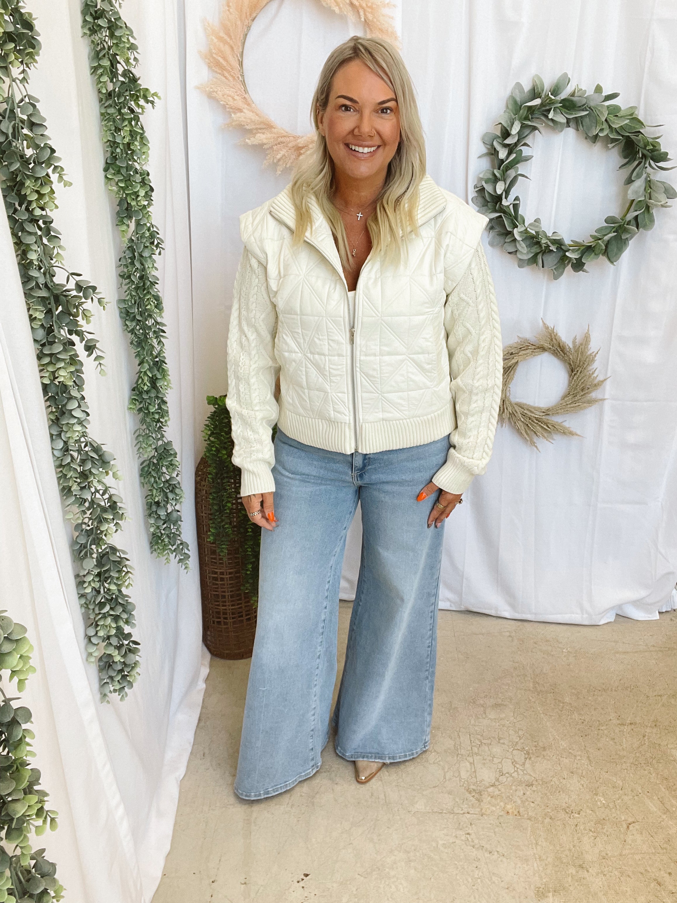 Renee Mixed Media Jacket-Ivory-Coats & Jackets-mystree-The Silo Boutique, Women's Fashion Boutique Located in Warren and Grand Forks North Dakota