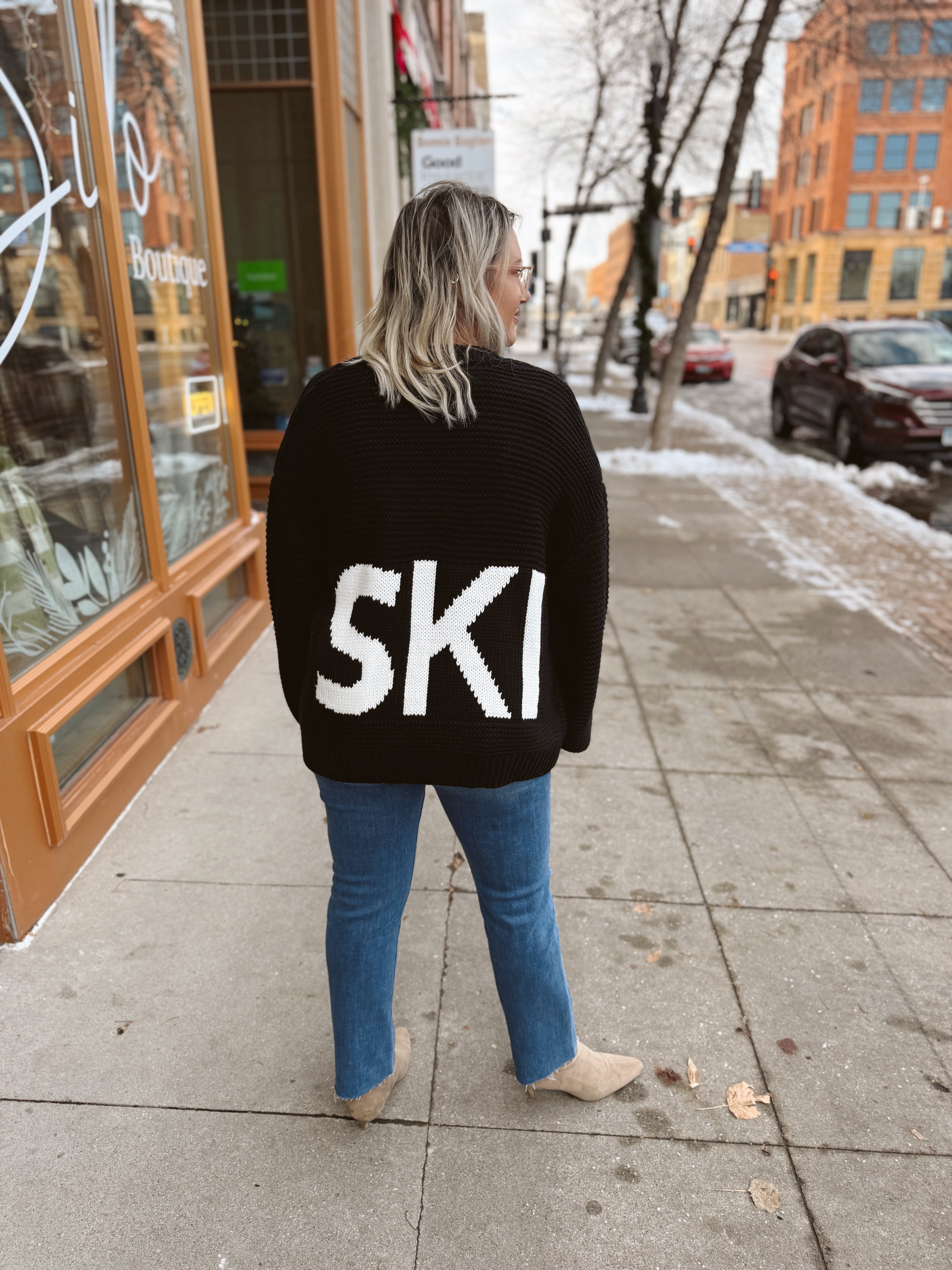 Black Ski Sweater Cardigan-Sweaters-panache-The Silo Boutique, Women's Fashion Boutique Located in Warren and Grand Forks North Dakota