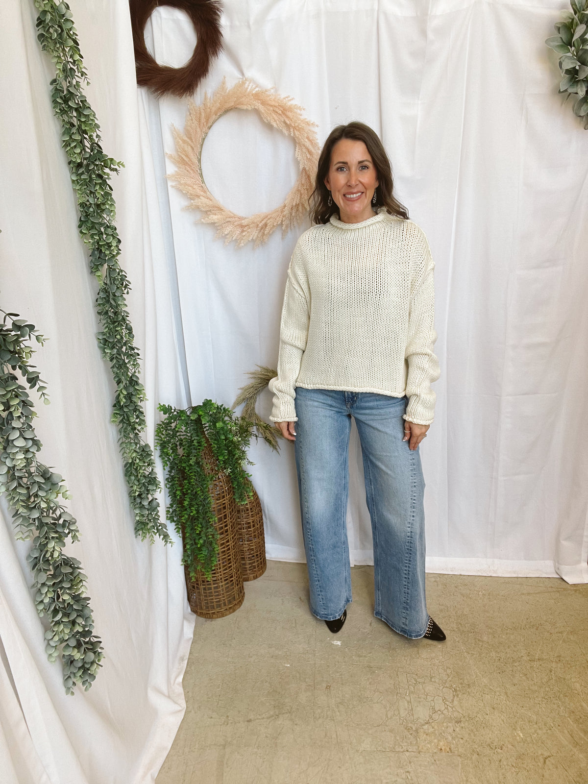 Harper Rolled Collar Sweater-Cream-Sweaters-hyfve-The Silo Boutique, Women's Fashion Boutique Located in Warren and Grand Forks North Dakota