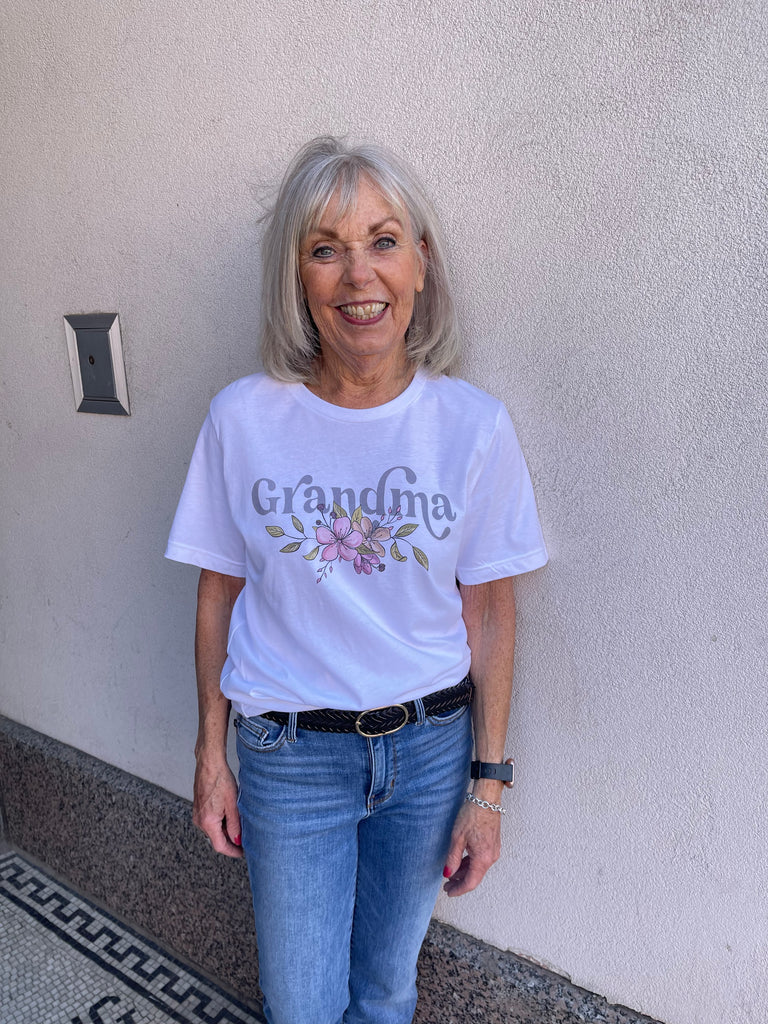 Grandma White Floral Graphic Tee-Graphic Tees-limeberry-The Silo Boutique, Women's Fashion Boutique Located in Warren and Grand Forks North Dakota