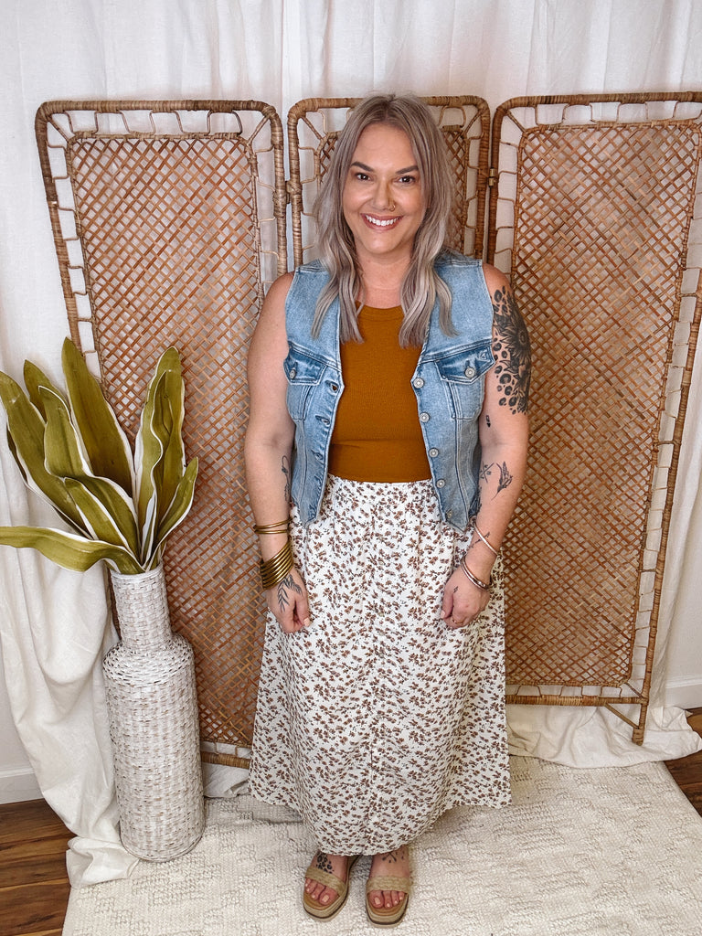 Feeling Floral Midi Skirt-Skirts-wishlist-The Silo Boutique, Women's Fashion Boutique Located in Warren and Grand Forks North Dakota