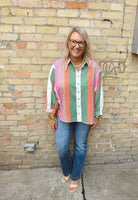 Fun Multi Striped Button Down Top-Long Sleeve Tops-ENTRO-The Silo Boutique, Women's Fashion Boutique Located in Warren and Grand Forks North Dakota