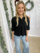 Livy Short Sleeve Collar Top-Black-Short Sleeve Tops-hyfve-The Silo Boutique, Women's Fashion Boutique Located in Warren and Grand Forks North Dakota
