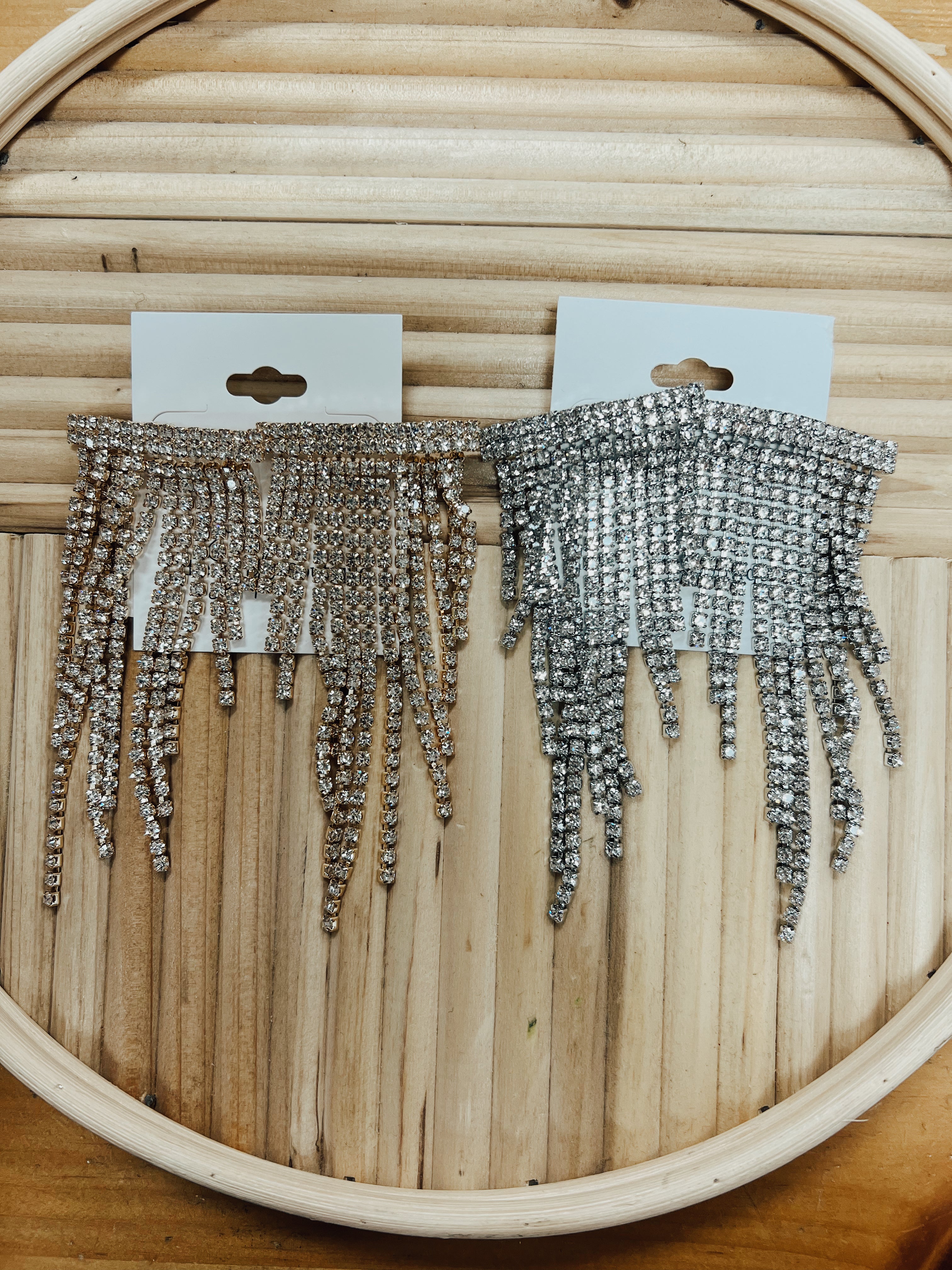 Rhinestone Pave Fringe Earrings-earrings-Fame-The Silo Boutique, Women's Fashion Boutique Located in Warren and Grand Forks North Dakota