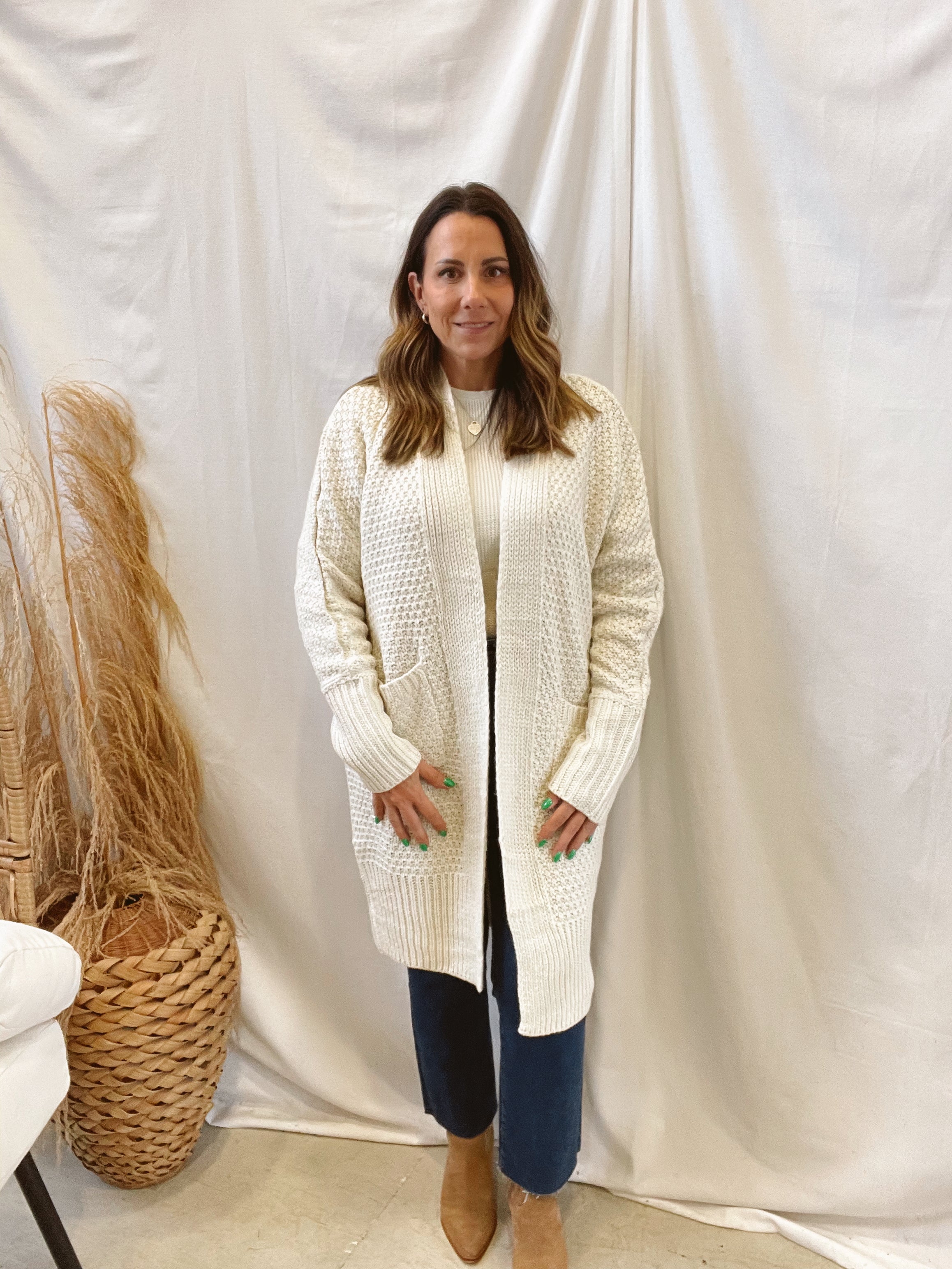 Panache Long Cardigan-Ivory-Cardigans-panache-The Silo Boutique, Women's Fashion Boutique Located in Warren and Grand Forks North Dakota