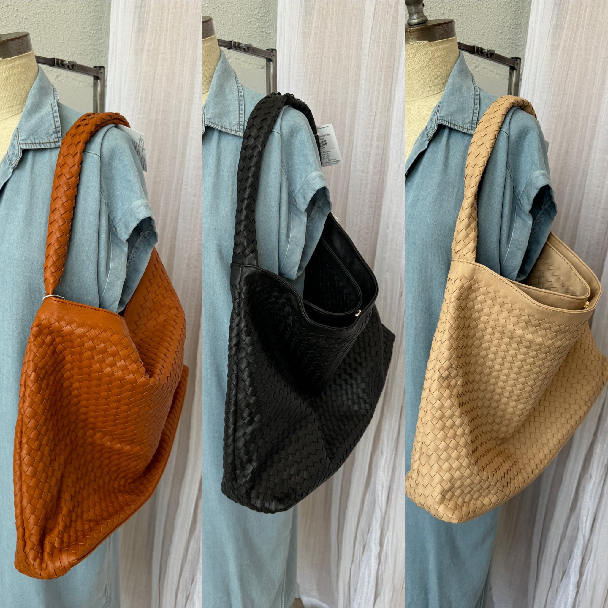 Leather Basket Weave Tote Purse-Purses-iccco-The Silo Boutique, Women's Fashion Boutique Located in Warren and Grand Forks North Dakota