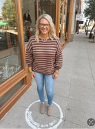 Brown Striped Relaxed Fit Sweater-Sweaters-blu pepper-The Silo Boutique, Women's Fashion Boutique Located in Warren and Grand Forks North Dakota