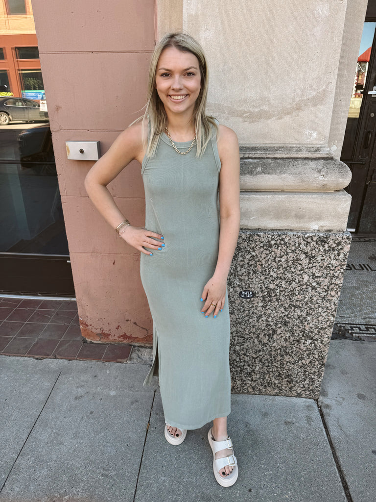 Sage Ribbed Tank Maxi Dress-Dresses-be cool-The Silo Boutique, Women's Fashion Boutique Located in Warren and Grand Forks North Dakota