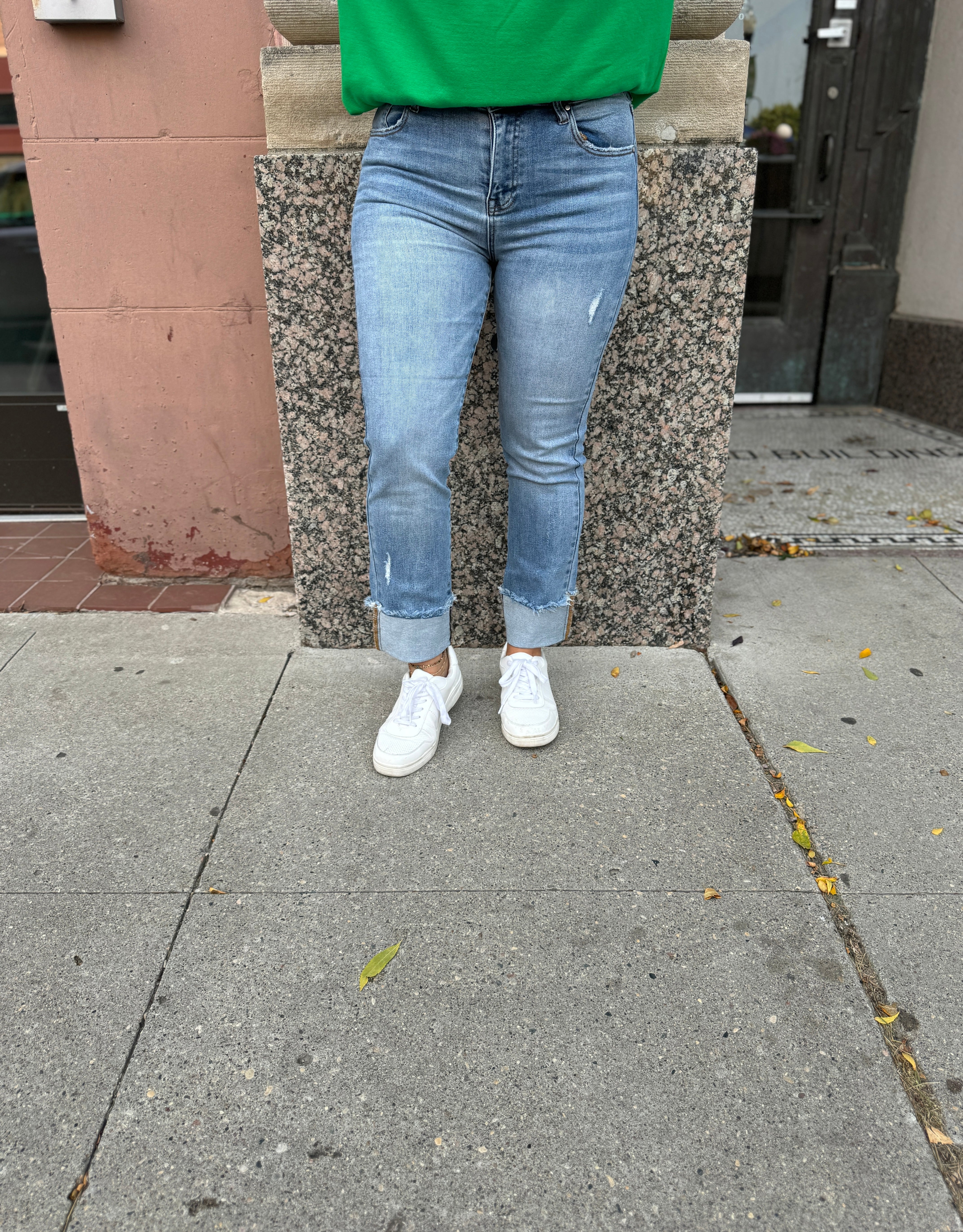 Risen Crop Straight Medium Light Cuffed Jeans-Jeans-risen-The Silo Boutique, Women's Fashion Boutique Located in Warren and Grand Forks North Dakota