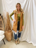 Mystree Hooded Long Vest-Spicy Latte-Vests-mystree-The Silo Boutique, Women's Fashion Boutique Located in Warren and Grand Forks North Dakota