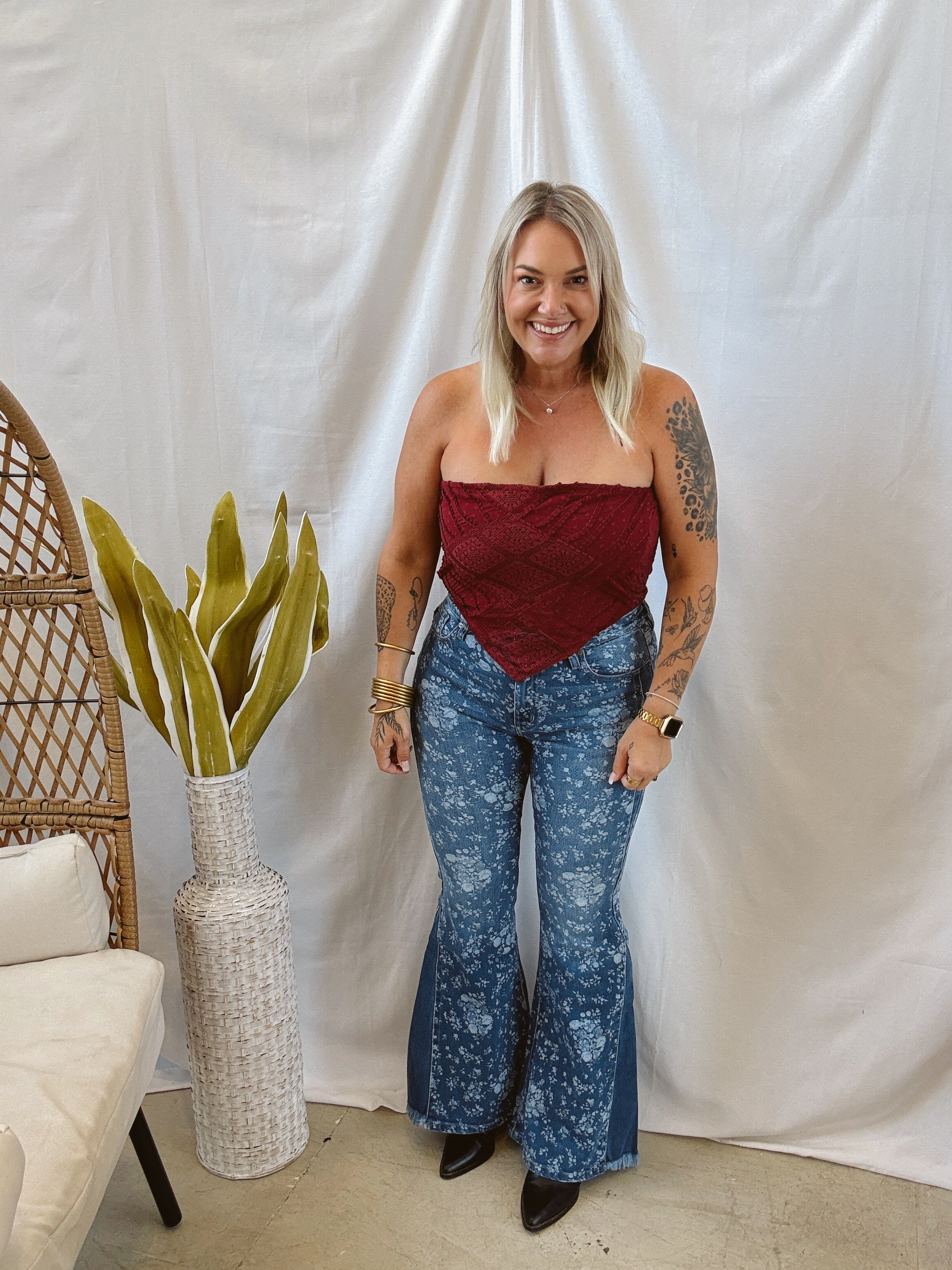 Boho Lace Strapless Top-Wine-Tank Tops-wisteria lane-The Silo Boutique, Women's Fashion Boutique Located in Warren and Grand Forks North Dakota