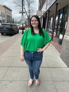 Kelly Green Smocking Top-Short Sleeve Tops-entro-The Silo Boutique, Women's Fashion Boutique Located in Warren and Grand Forks North Dakota