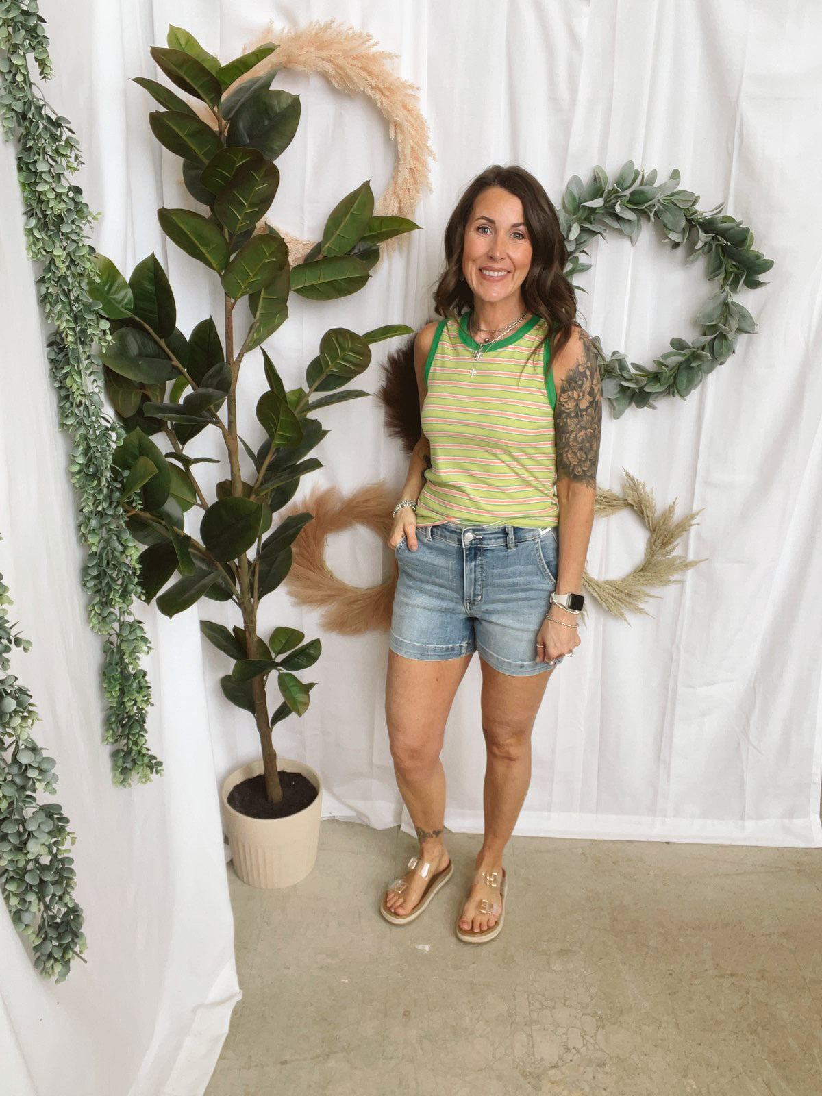 Lime and Pink Striped Tank Top-Final Sale-Tank Tops-wishlist-The Silo Boutique, Women's Fashion Boutique Located in Warren and Grand Forks North Dakota