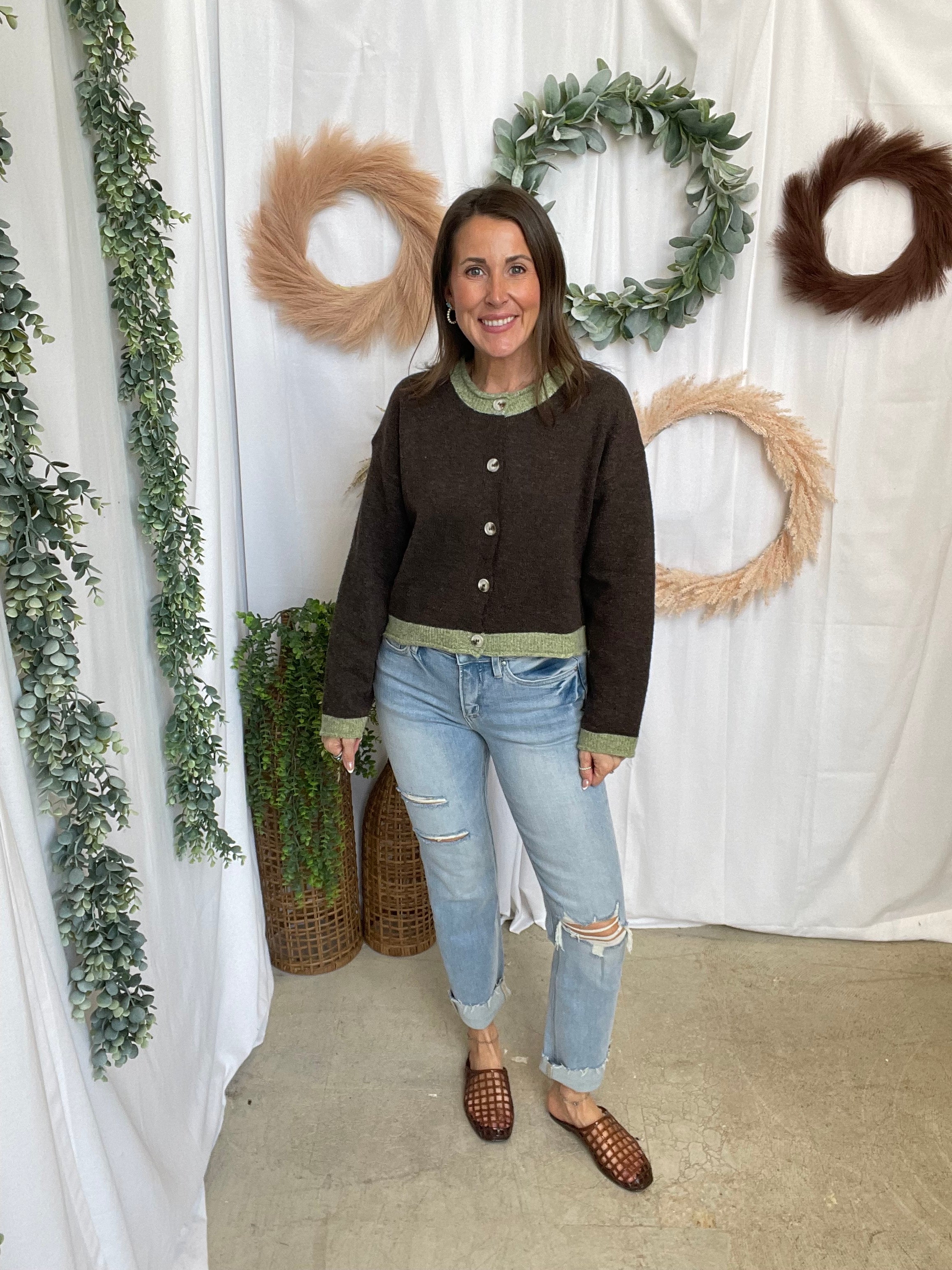 Parker Contrast Cardigan-Brown-Sweaters-lelis-The Silo Boutique, Women's Fashion Boutique Located in Warren and Grand Forks North Dakota