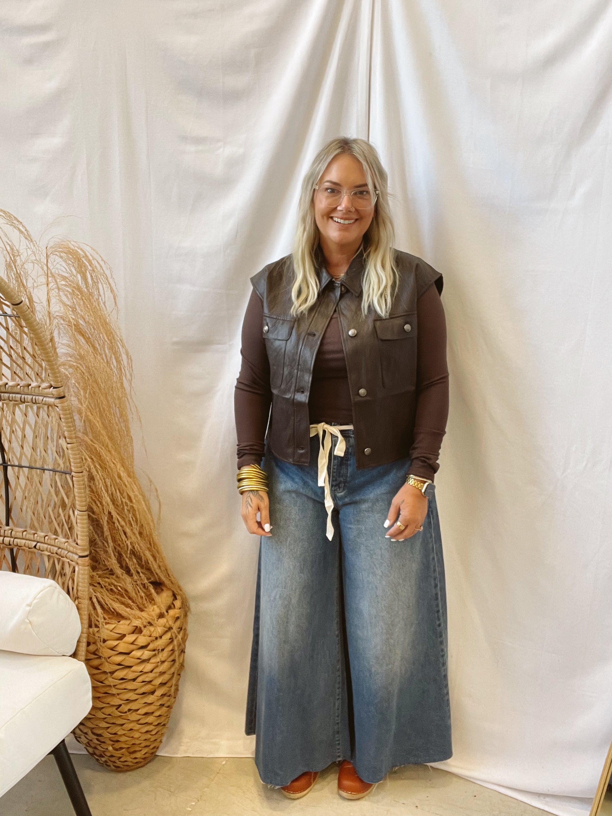 Leather Button Up Tank Vest-Brown-Vests-mystree-The Silo Boutique, Women's Fashion Boutique Located in Warren and Grand Forks North Dakota